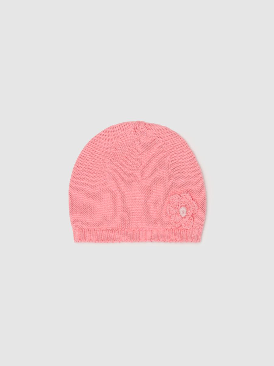 Cotton hat with crochet flower_0