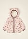 Pink padded hooded jacket with cherry print_0