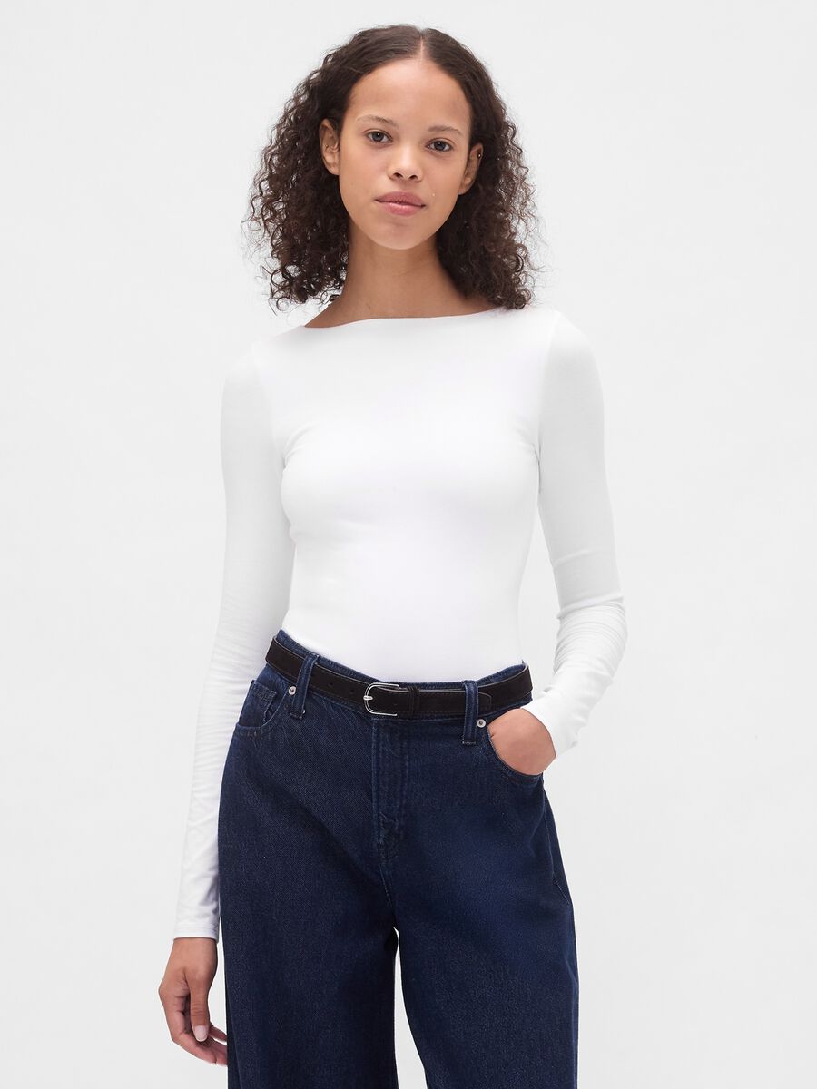 White Stretch Long Sleeve Top_0