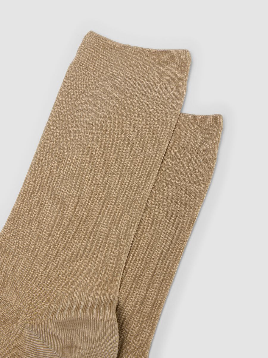 Beige long socks in stretch viscose_1