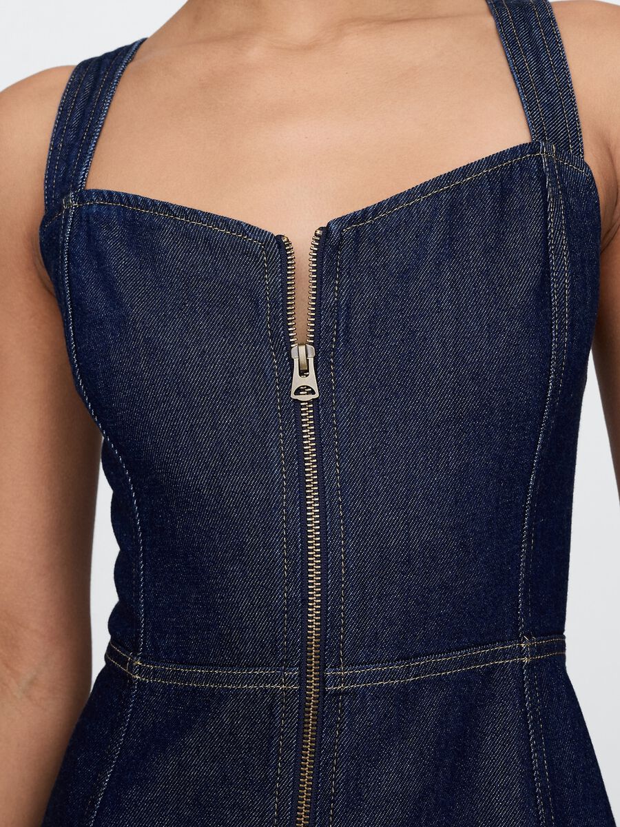 Long Denim Dress with Front Zip_3