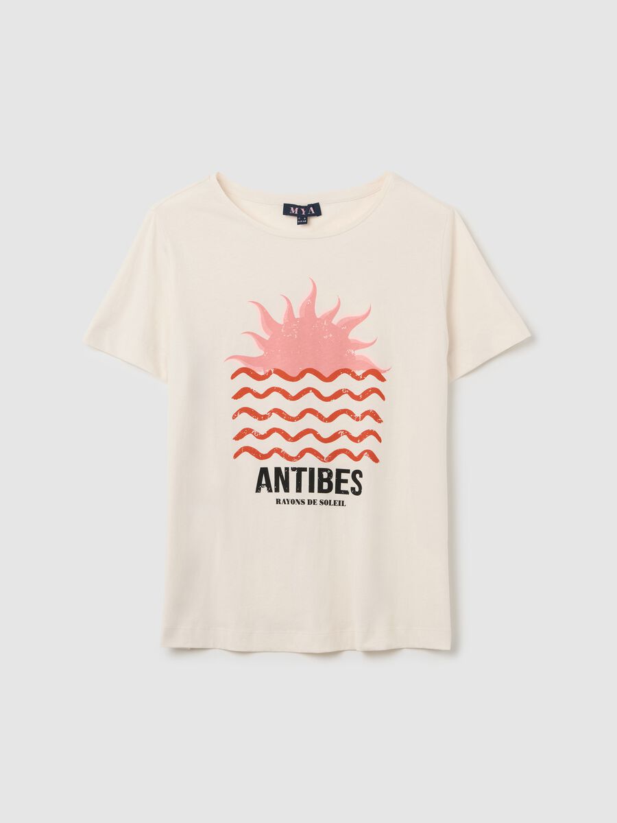 White cropped T-shirt with Antibes print_4