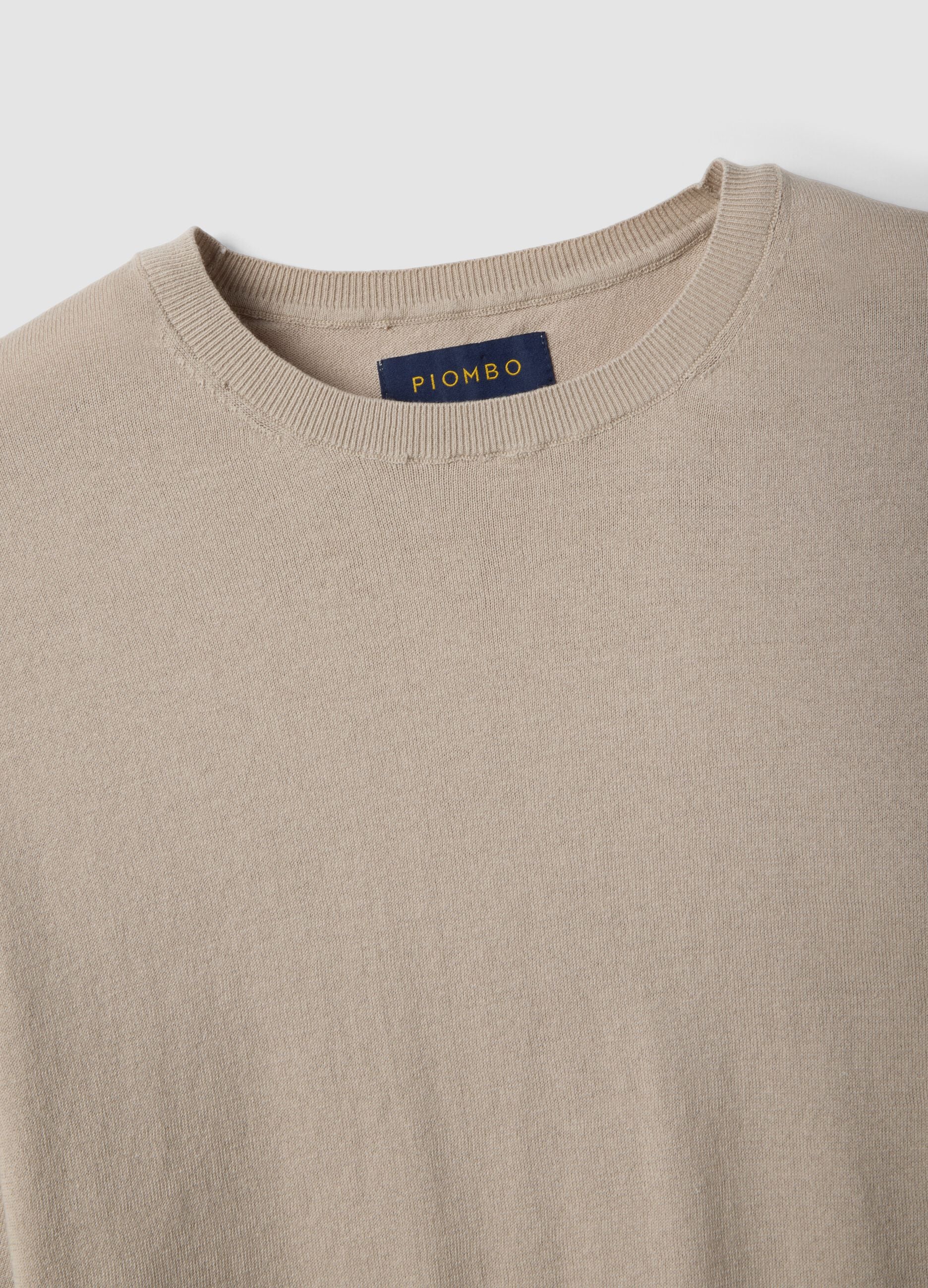 Short-sleeve beige cotton, linen, and silk blend regular fit t-shirt