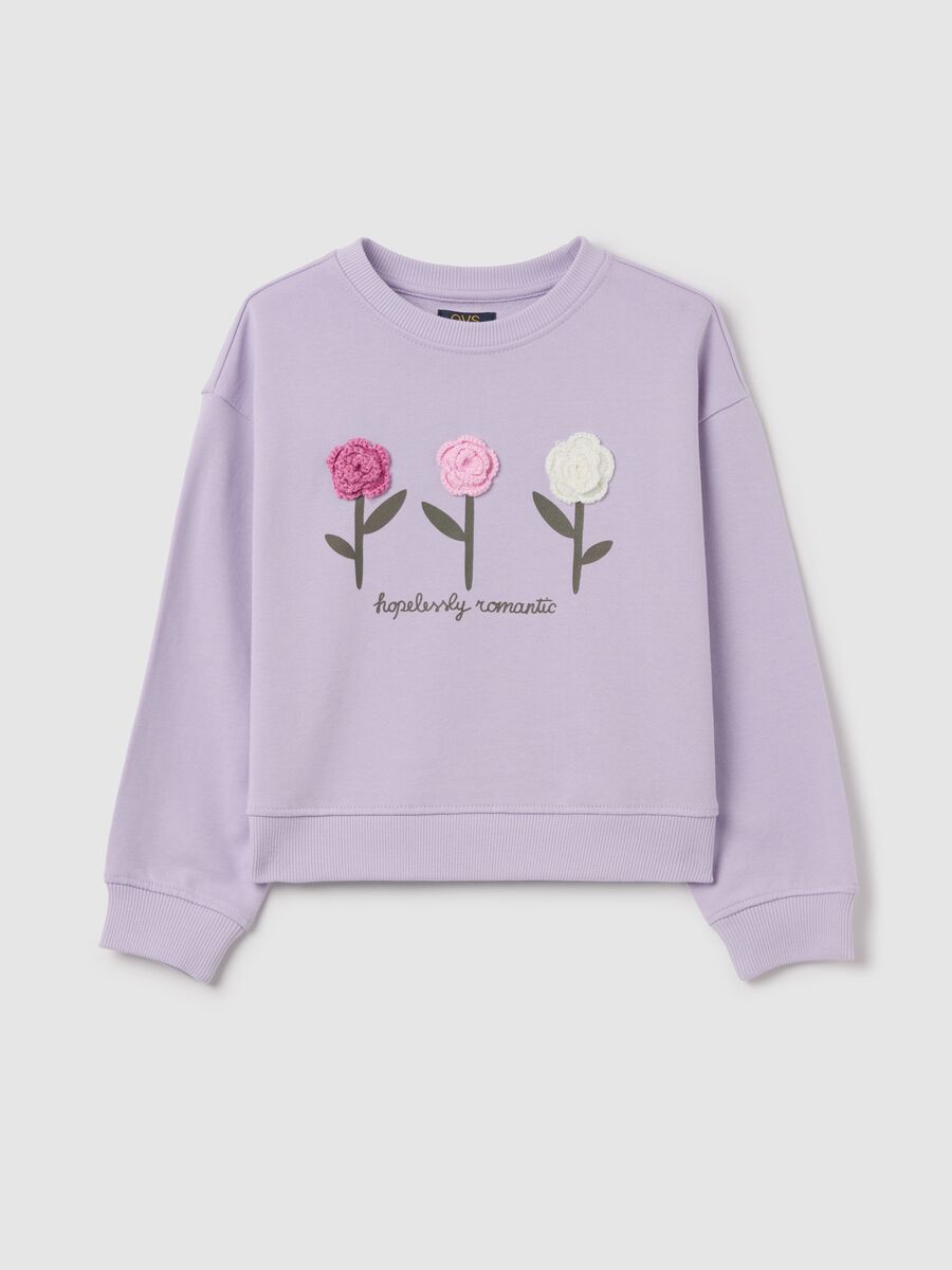 French terry sweatshirt with crochet flowers_0
