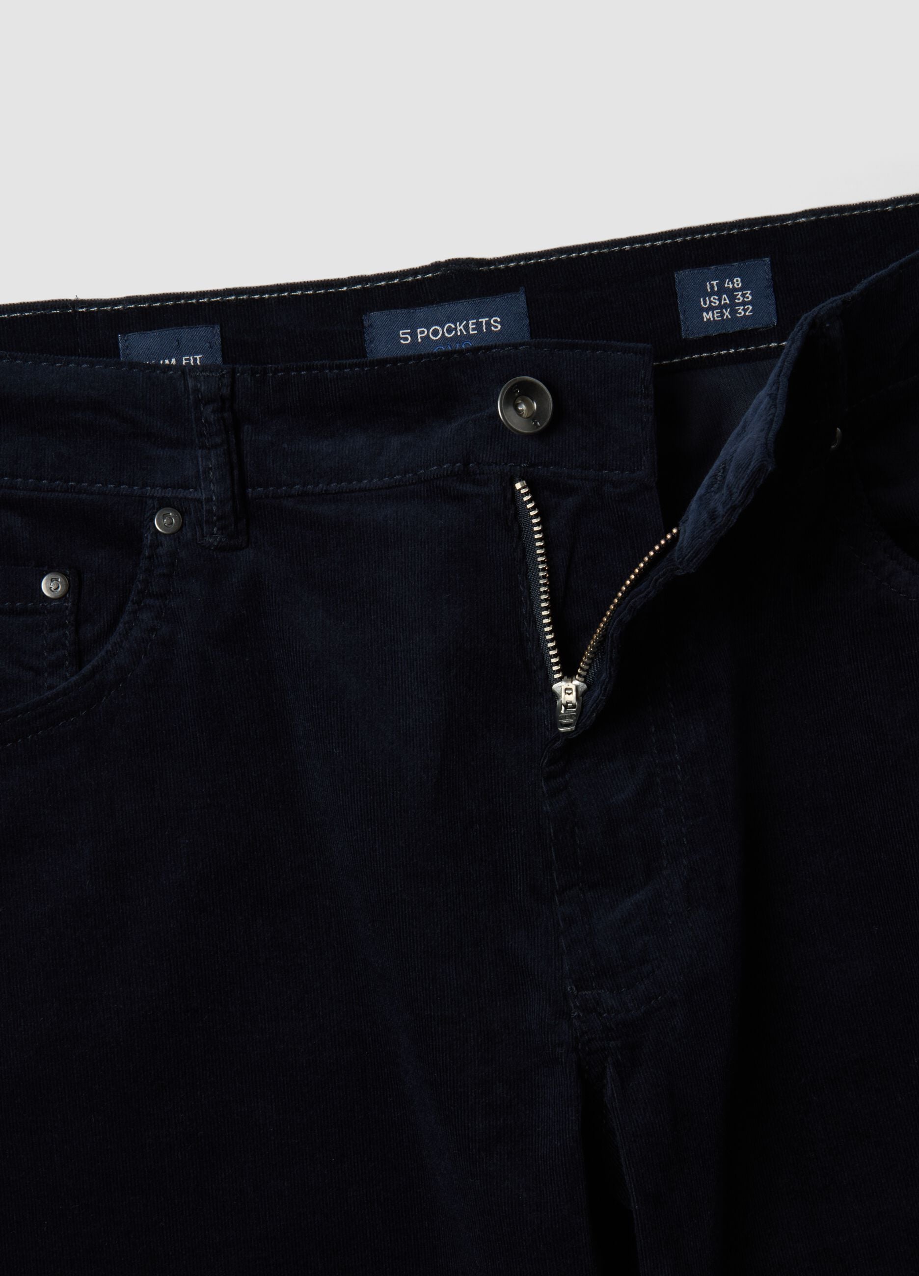 Blue ribbed slim-fit stretch cotton trousers