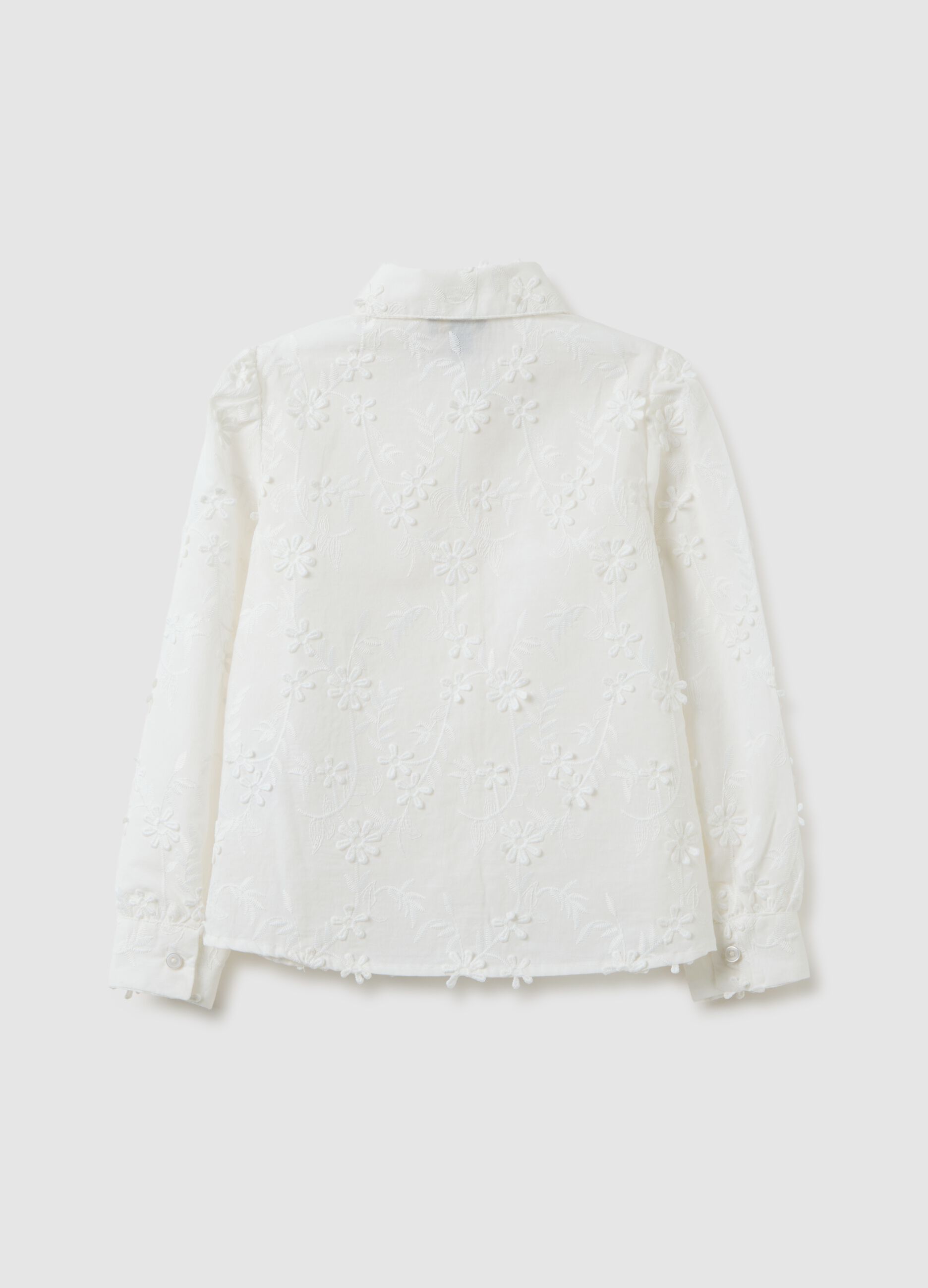 Girl's White Cotton Shirt Regular Fit
