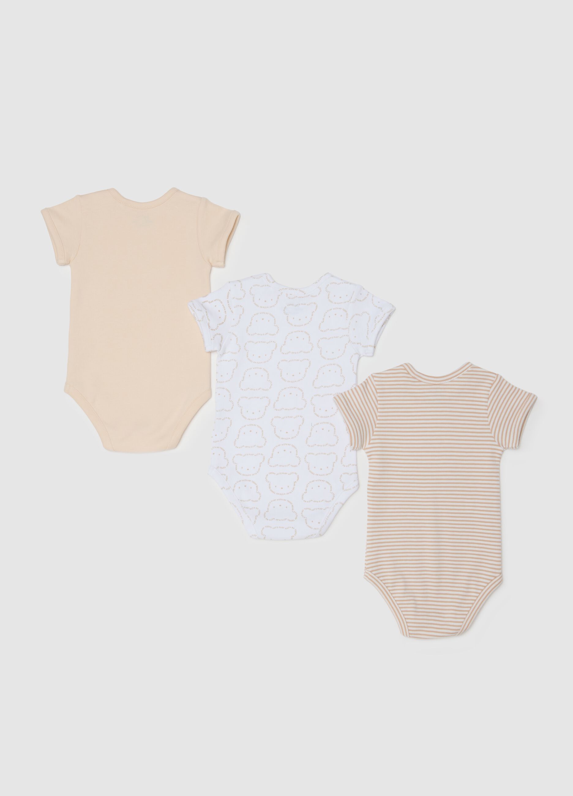 Set of three-pack newborn baby rompers in pure multicoloured cotton