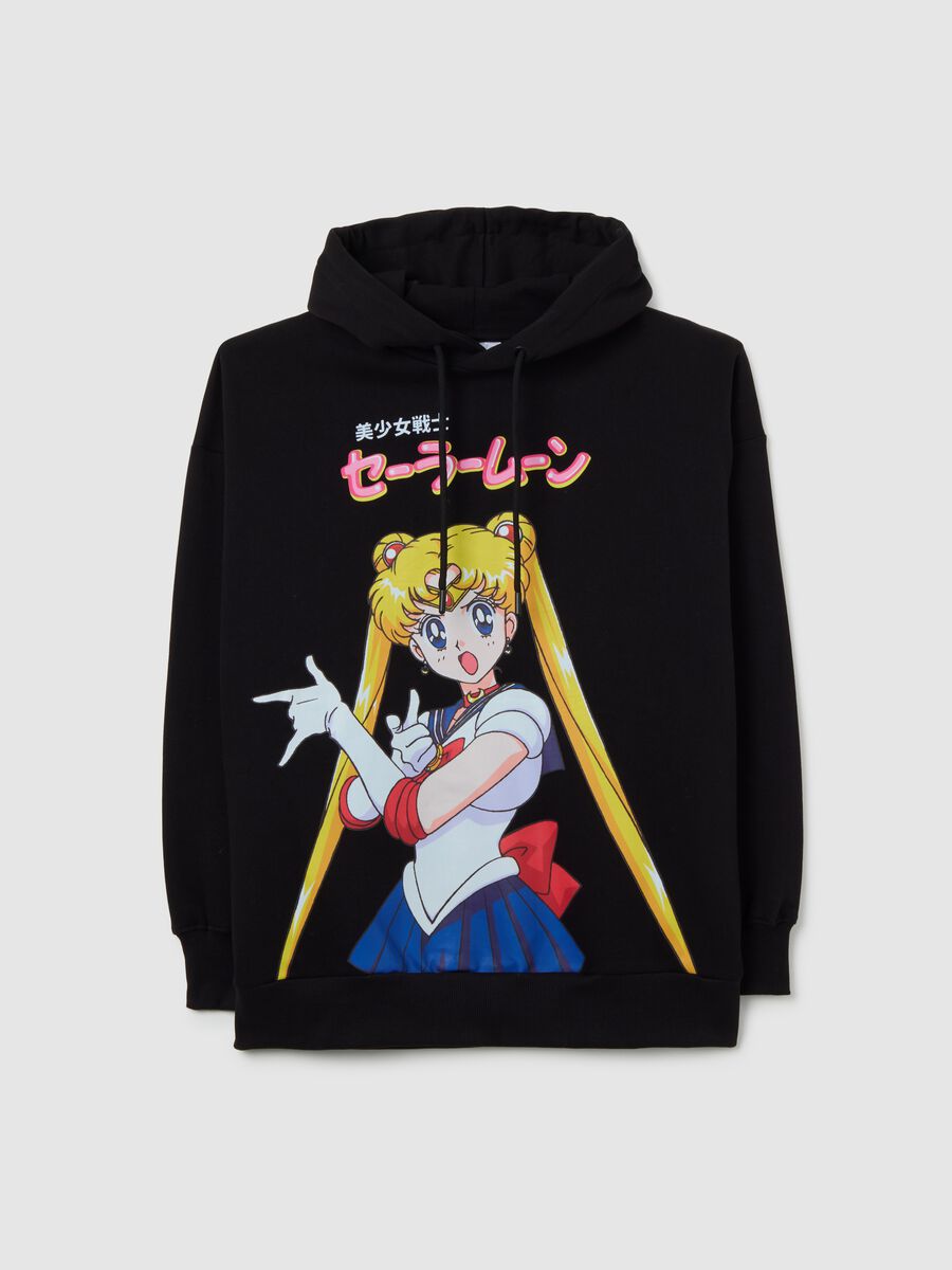 Black regular fit cotton blend sweatshirt with Sailor Moon print_4