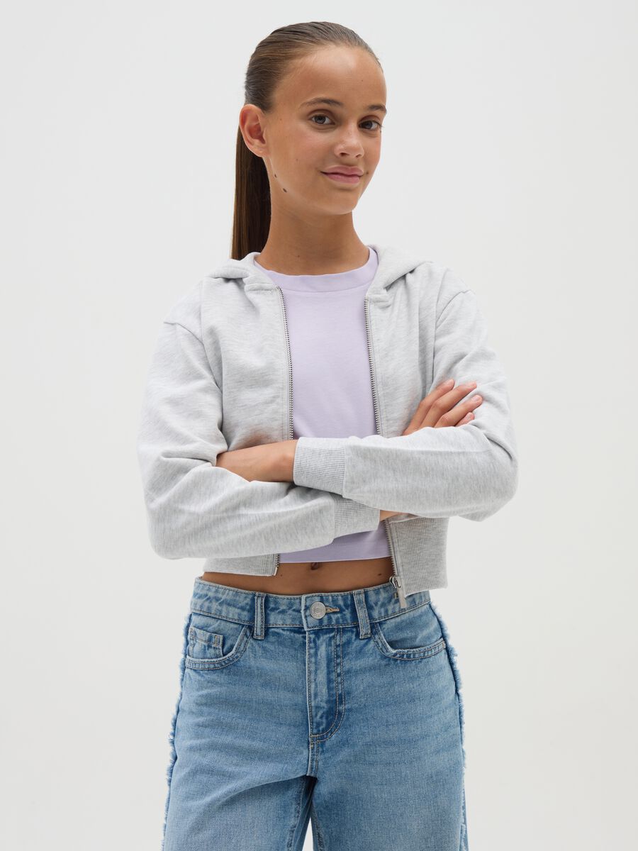 Grey Cotton Girls' Hooded Fitted Sweatshirt_0