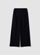 Navy blue wide-leg ribbed trousers, regular fit_0