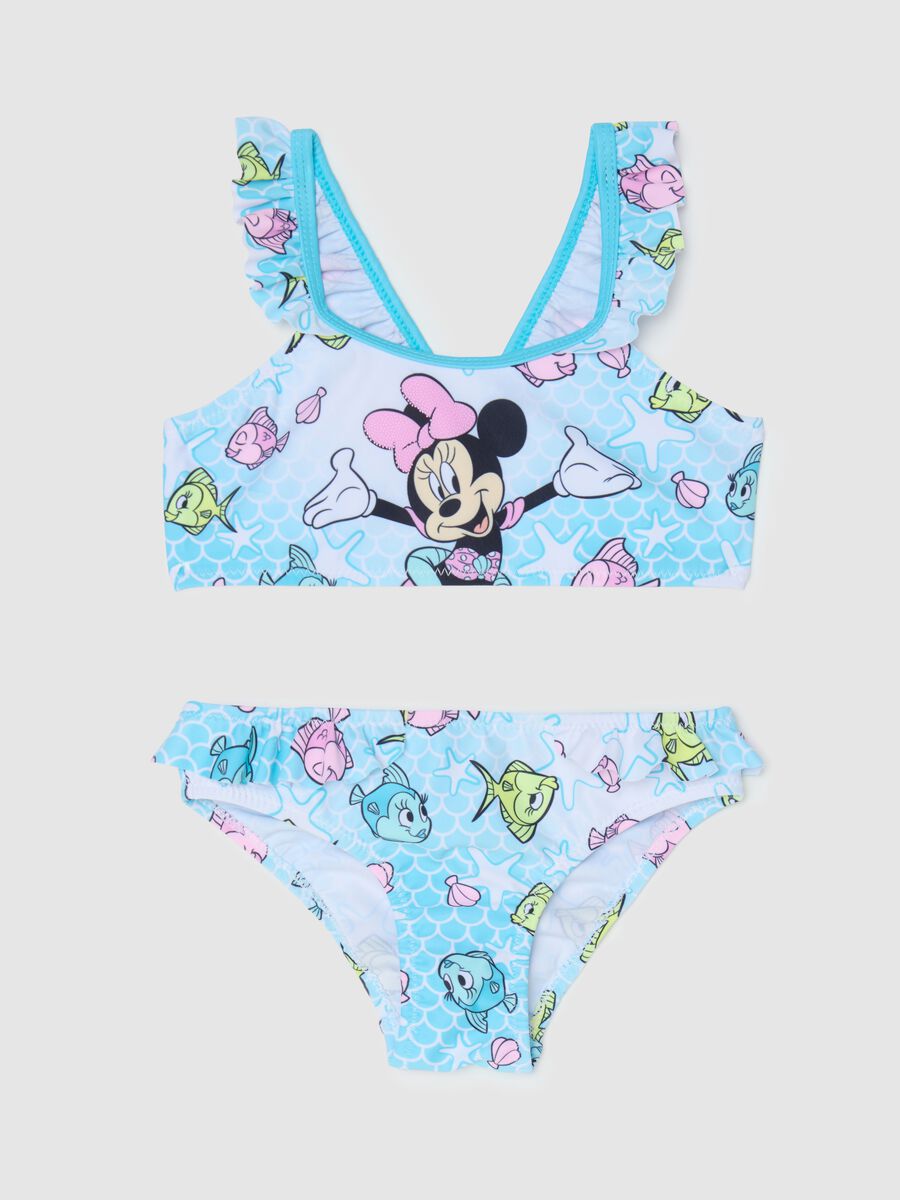 Girls’ bikini in multicoloured stretch fabric with Minnie Mouse print and underwater design_0