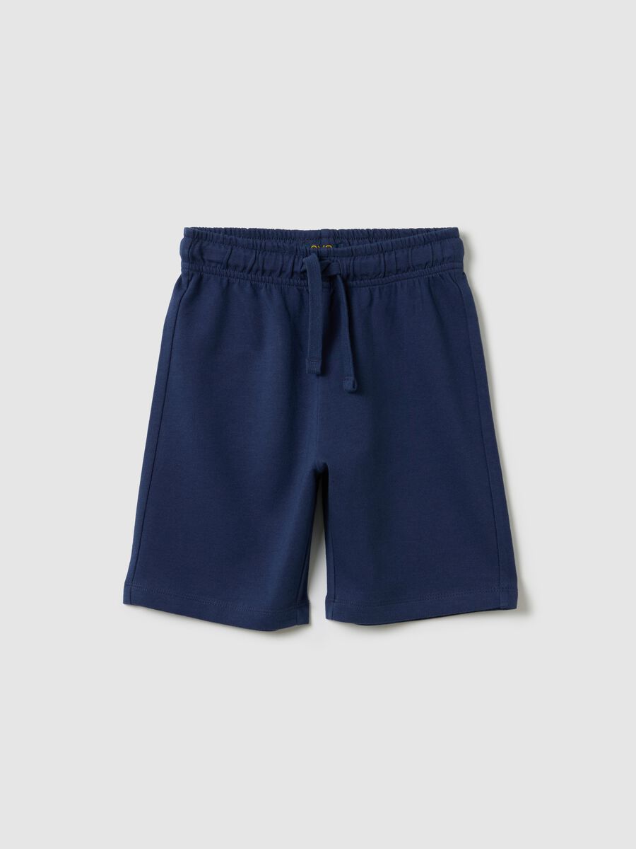 Blue shorts in pure cotton with elasticated waist_0