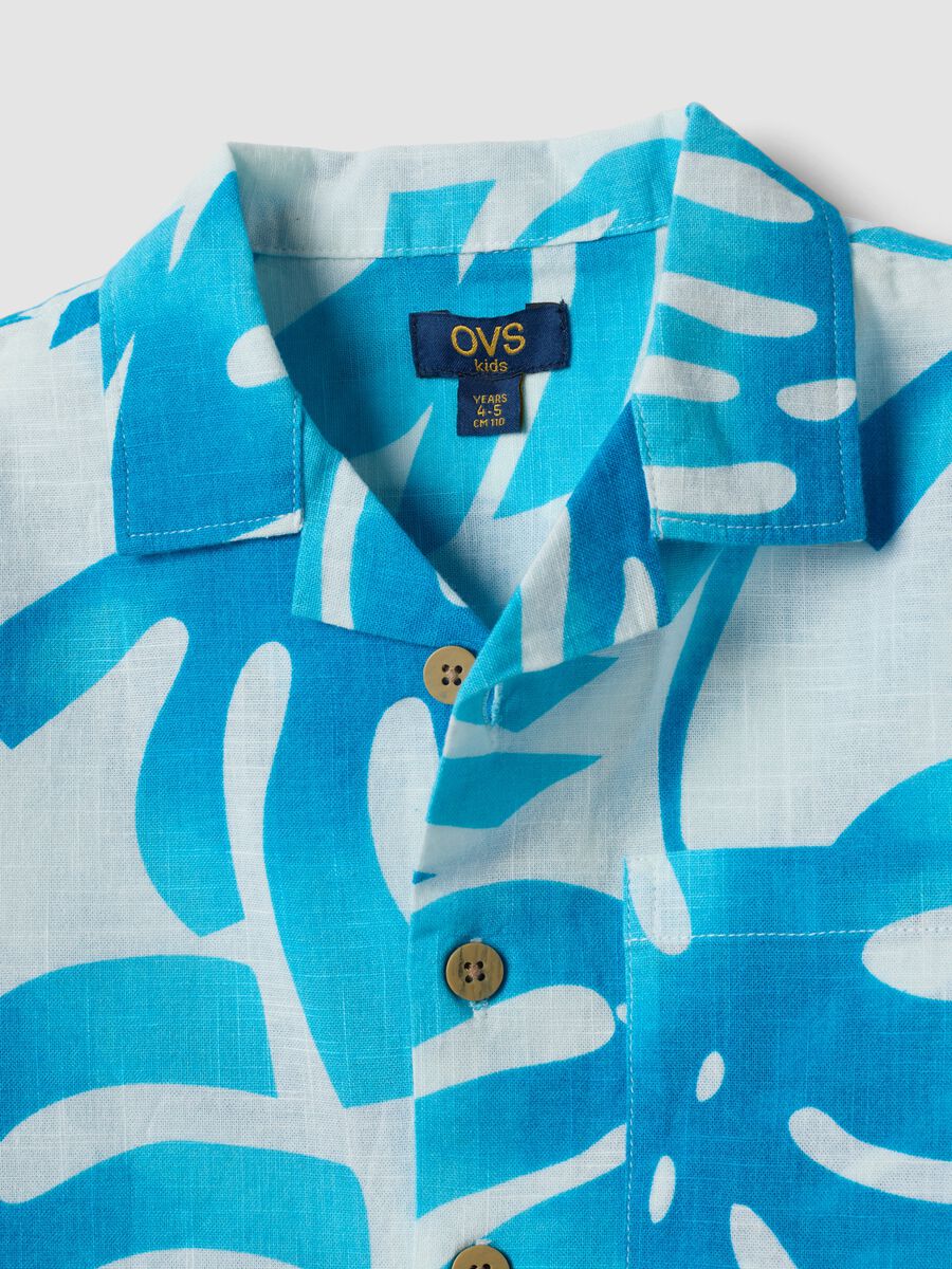 Blue and white pure cotton shirt with tropical print_3