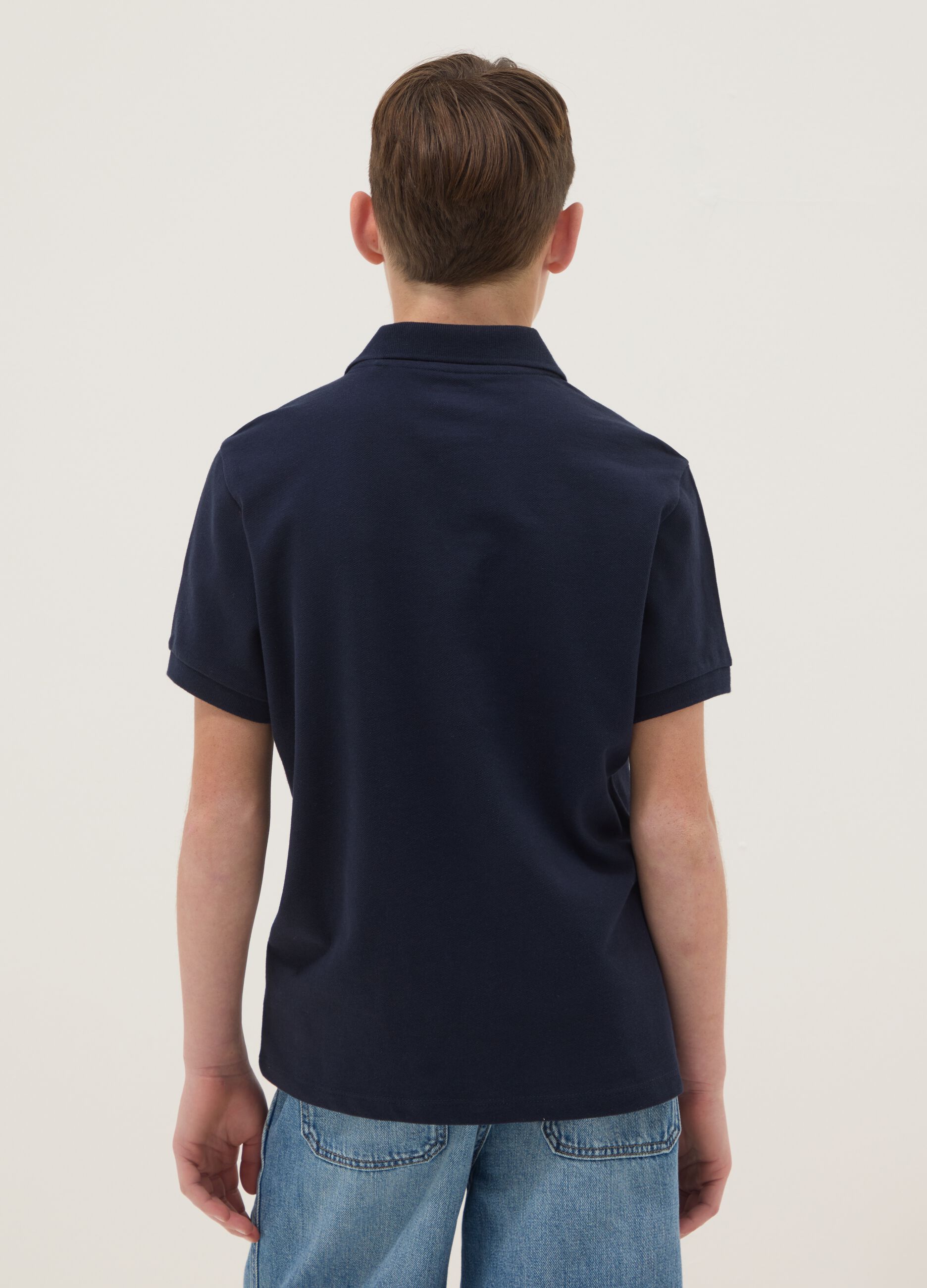 Boys&rsquo; blue organic pure cotton polo shirt, regular fit