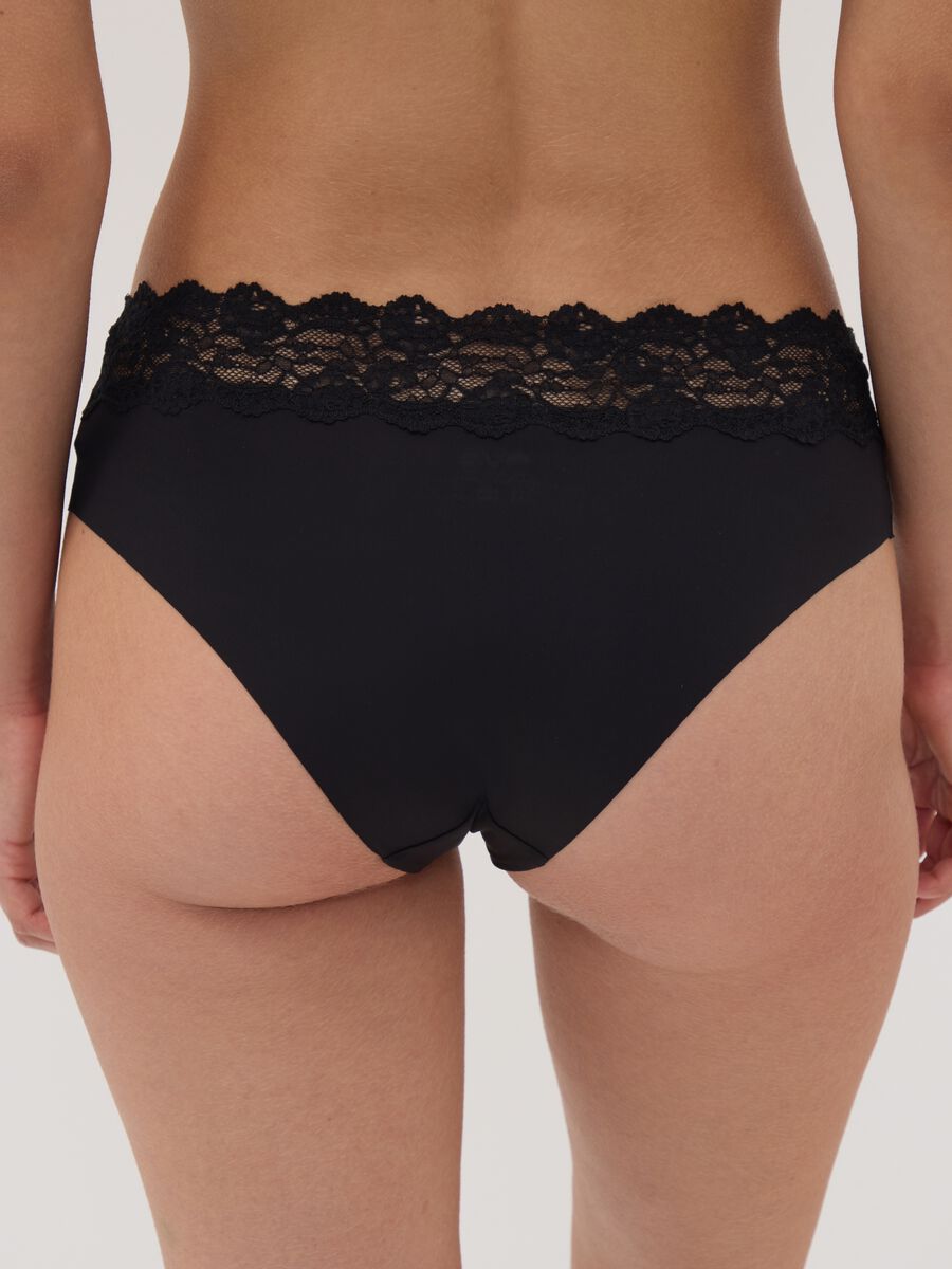 Slip nero in microfibra elasticizzata con pizzo_2