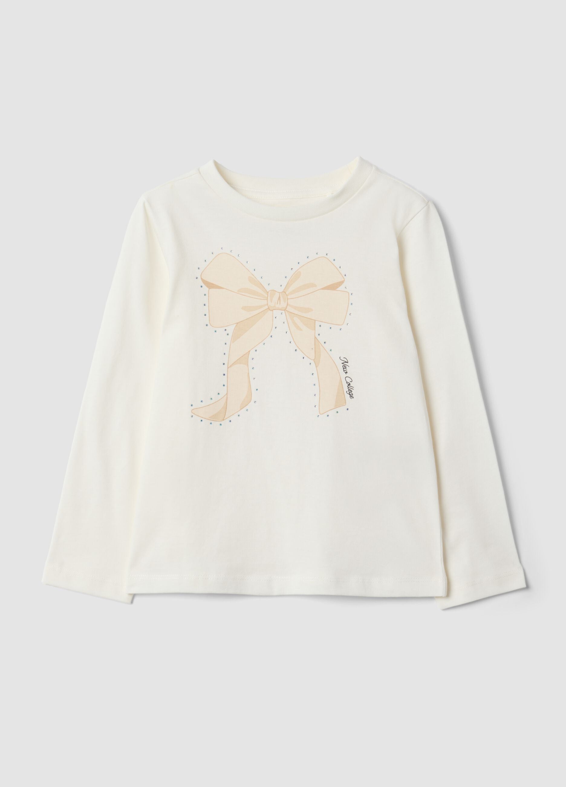 White pure organic cotton T-shirt with bow print for girls
