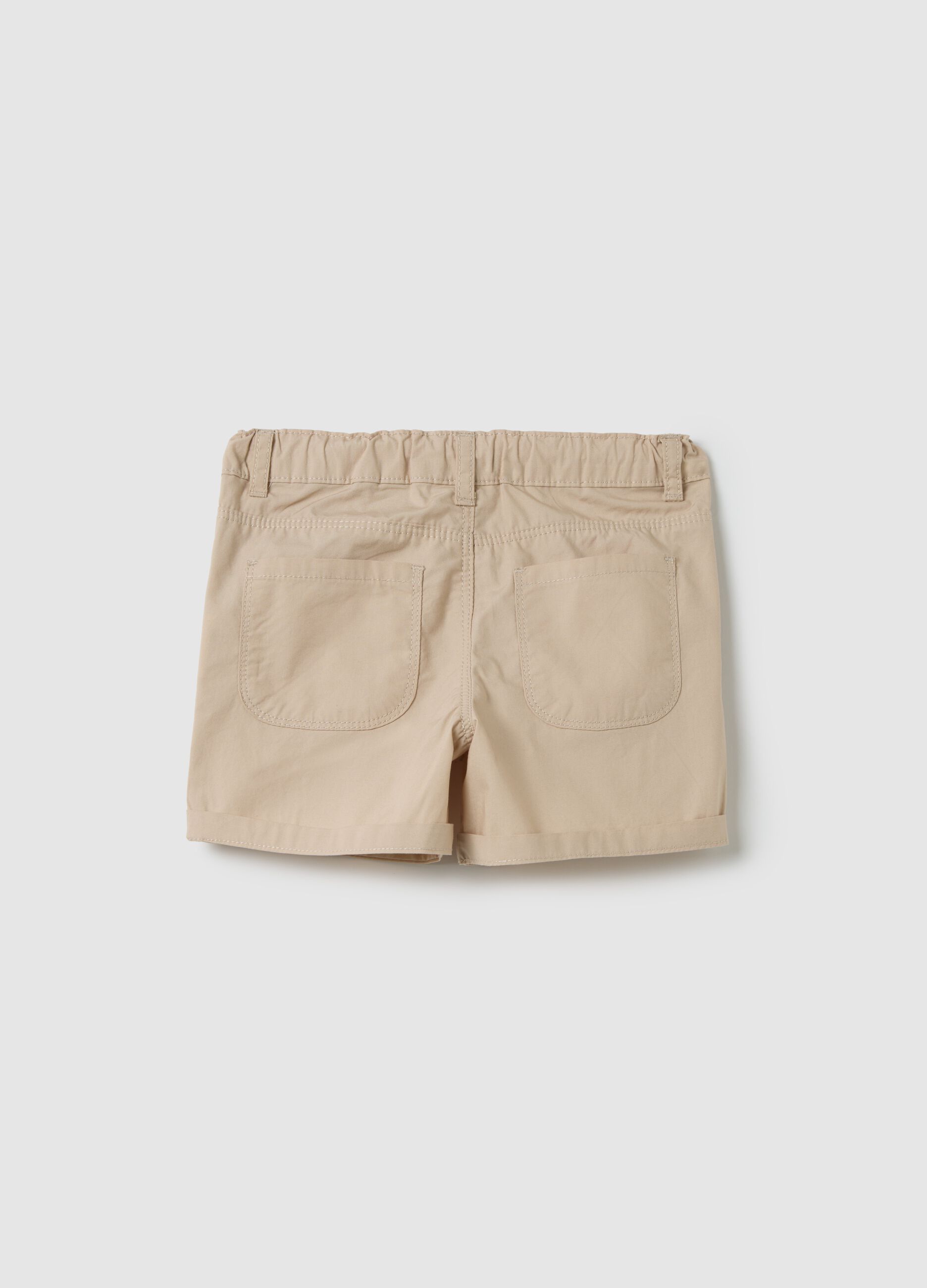 Shorts da bambino in puro cotone beige regular fit