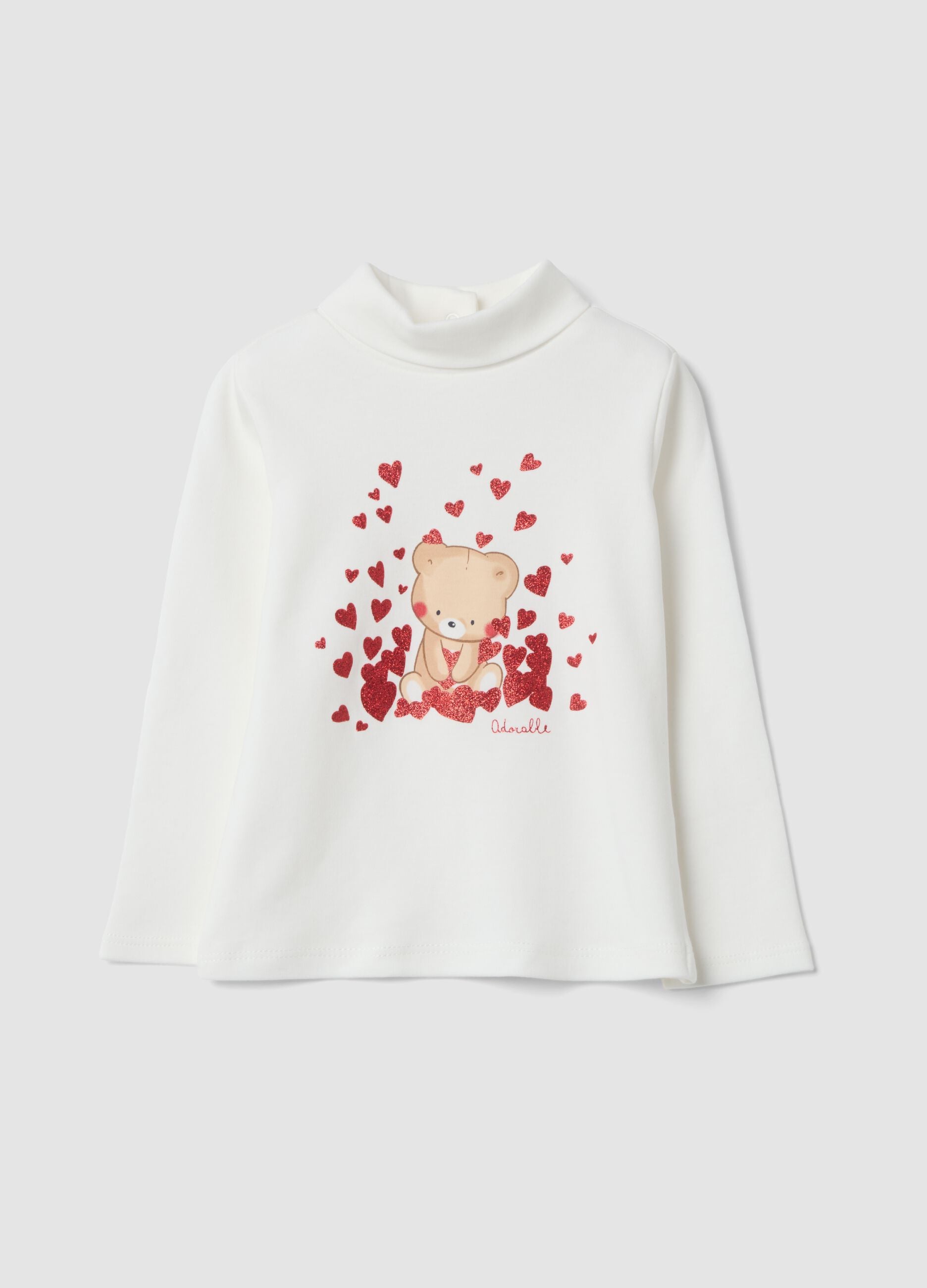 White pure cotton T-shirt with teddy bear print