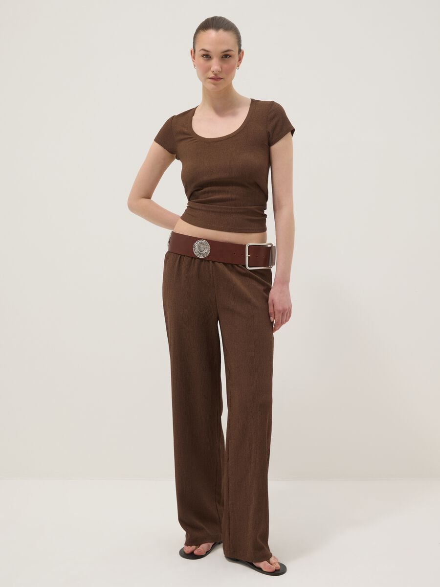 Pantaloni palazzo marroni in tessuto elasticizzato_0