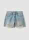 Light blue pure cotton denim shorts with frayed hems_0