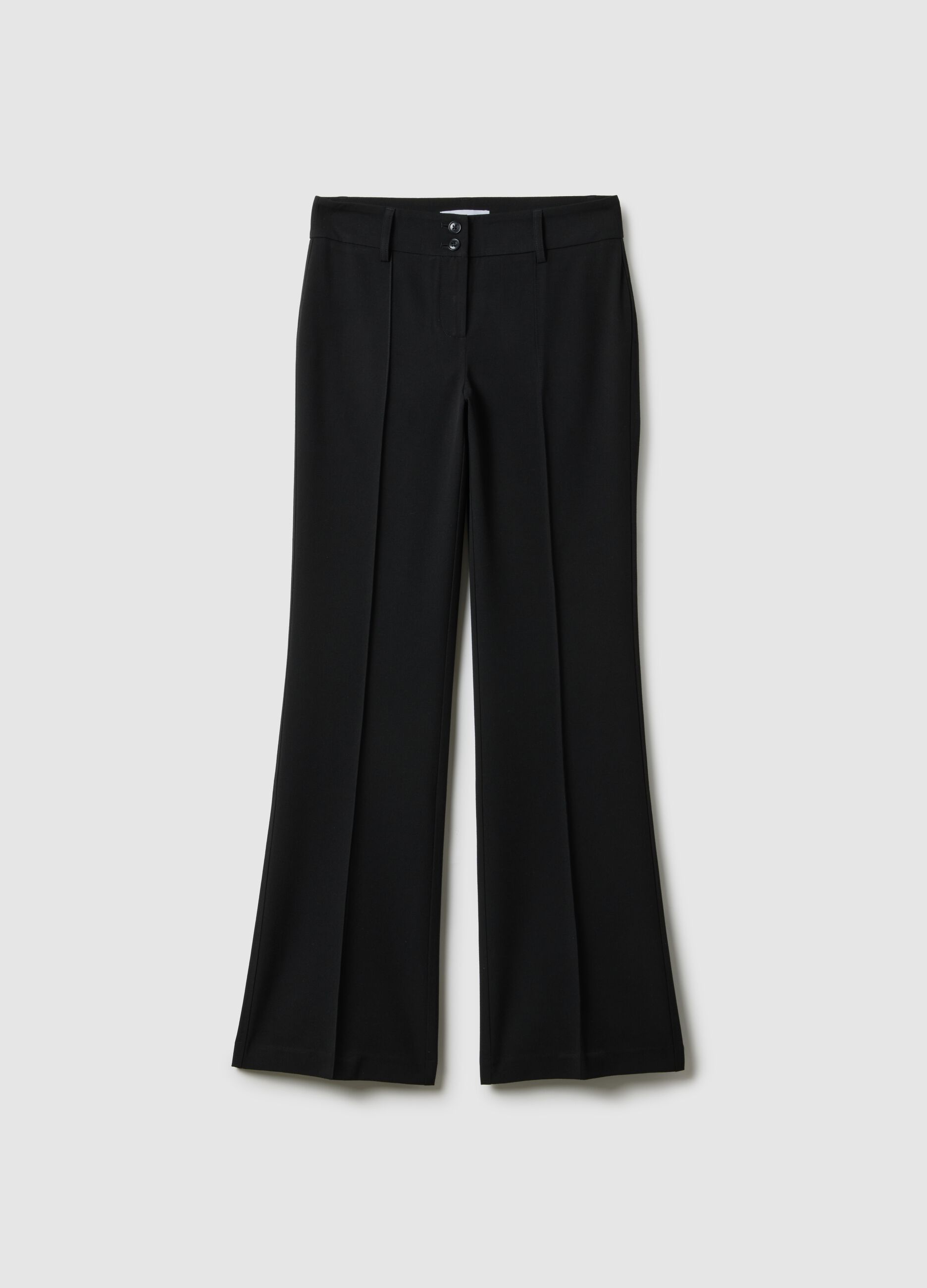 Black flare fit stretch fabric trousers
