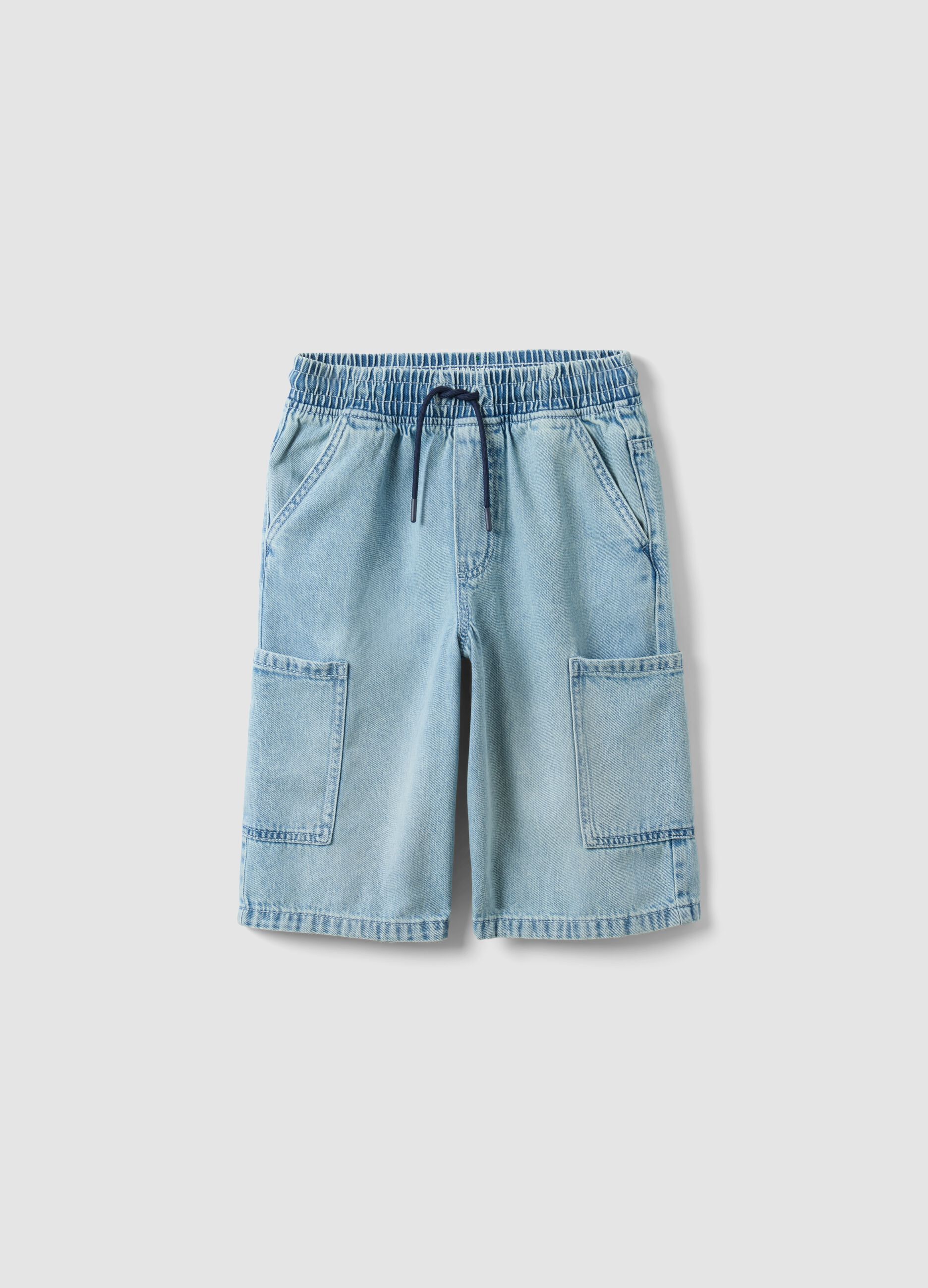 Shorts baggy denim azzurri in misto cotone da ragazzo regular fit