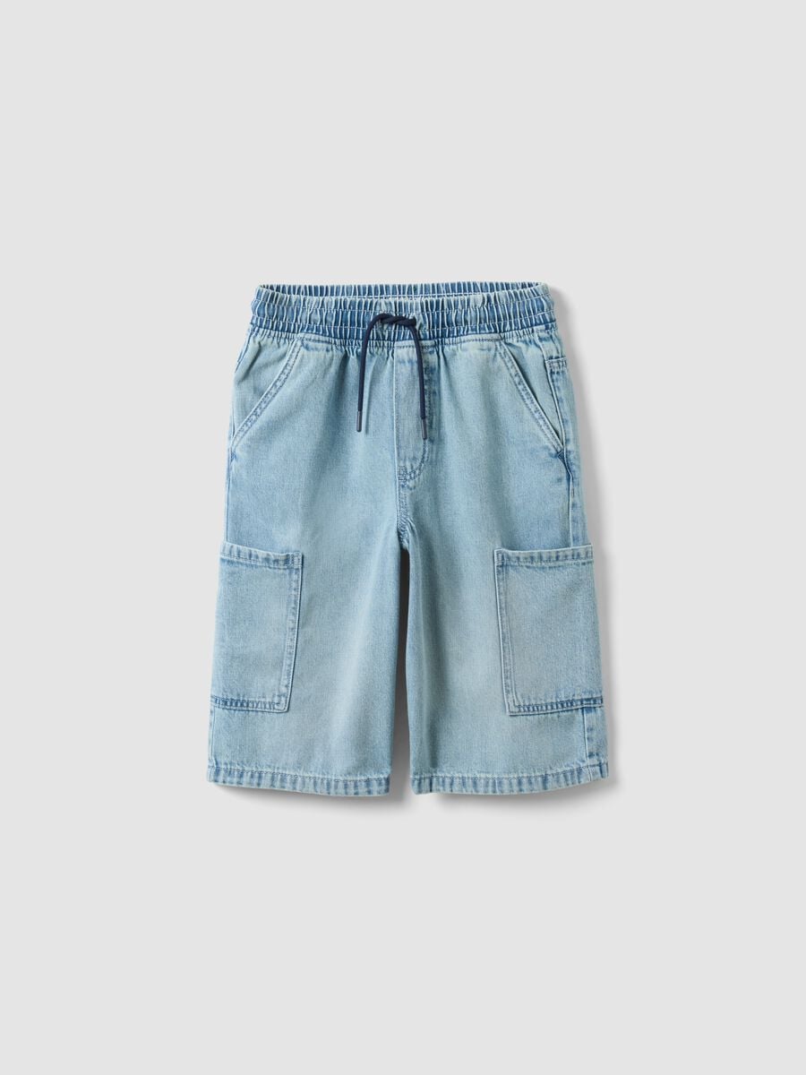 Shorts baggy denim azzurri in misto cotone da ragazzo regular fit_3