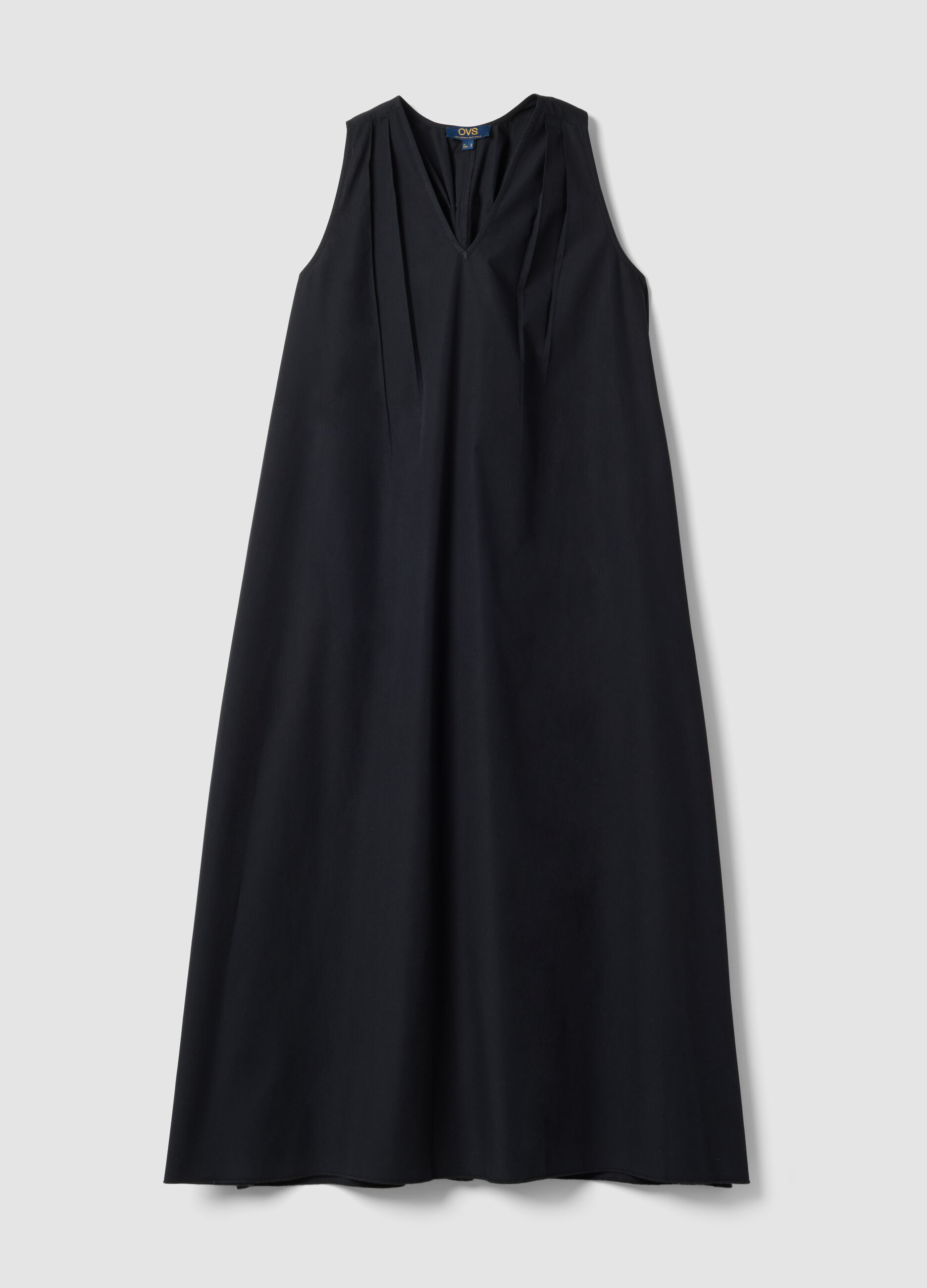 Black maxi dress in pure cotton with V-neck