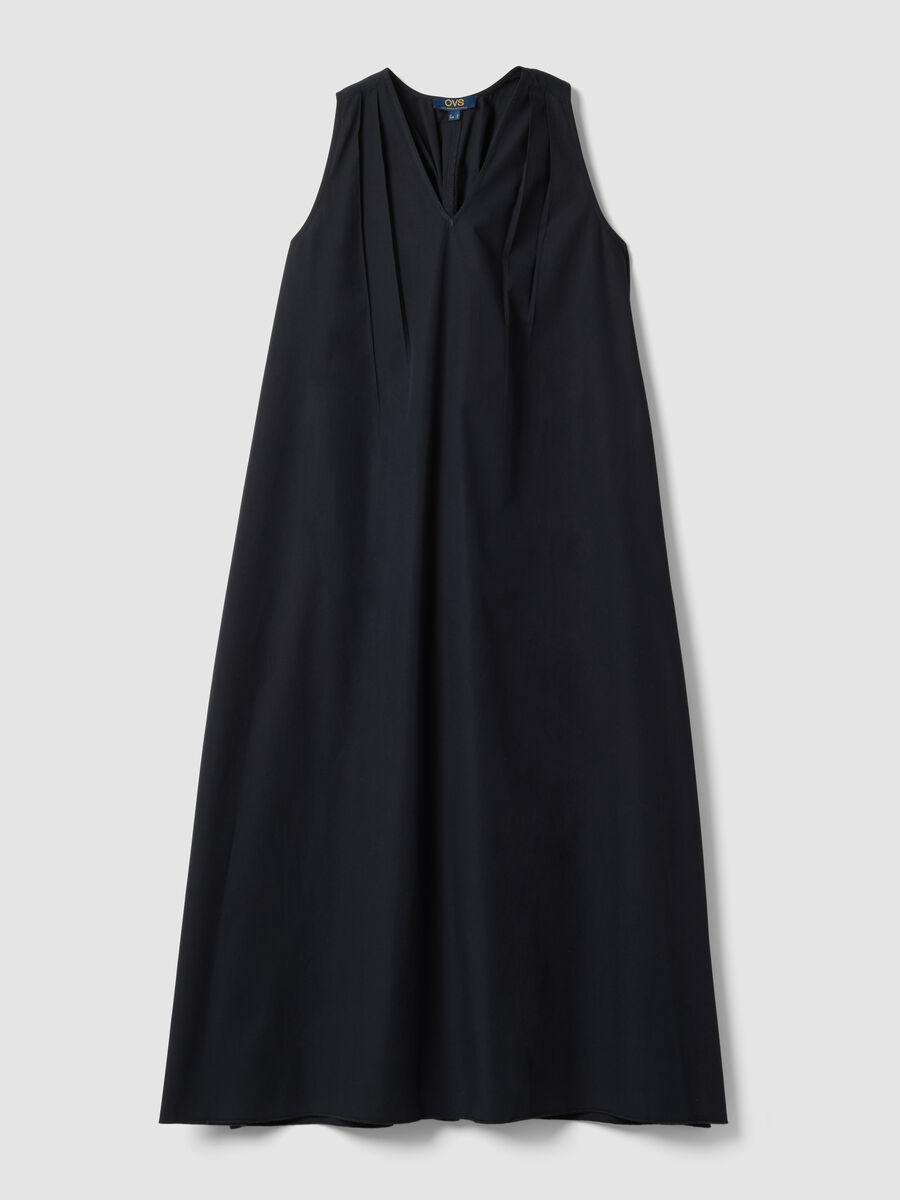 Abito maxi nero in puro cotone con scollo a V_5