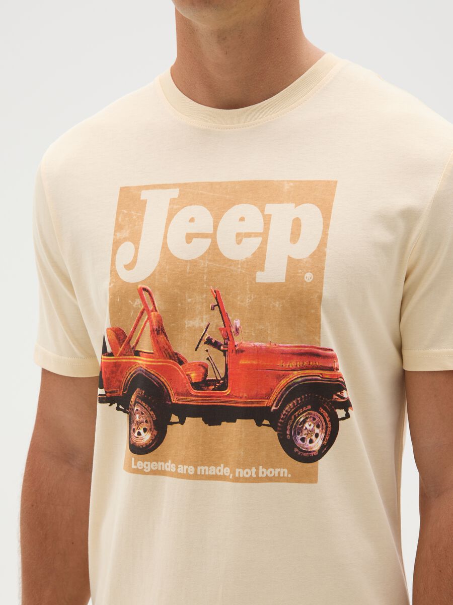 Men's beige pure cotton regular fit t-shirt with print_2