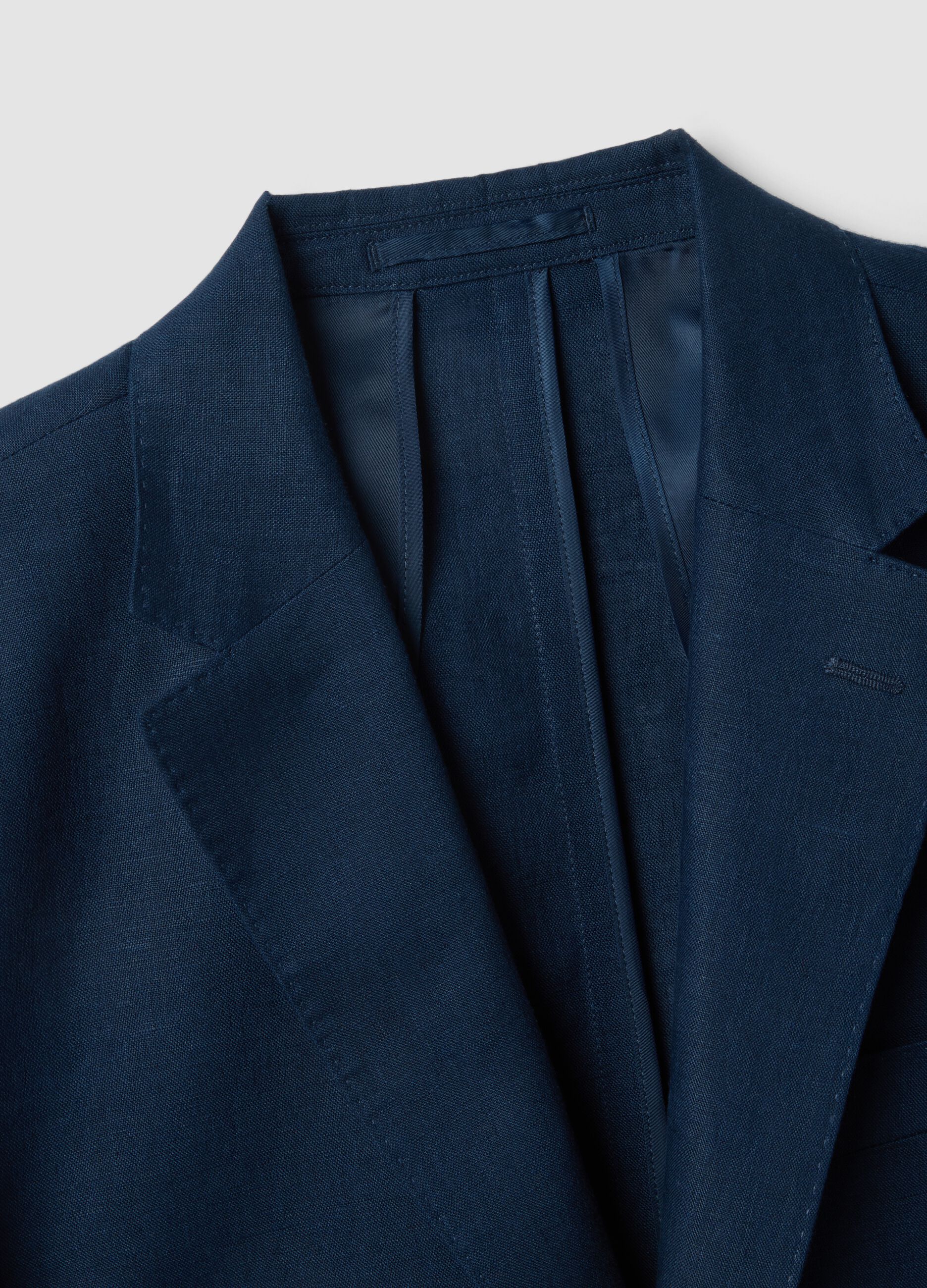 Blue pure linen slim-fit blazer