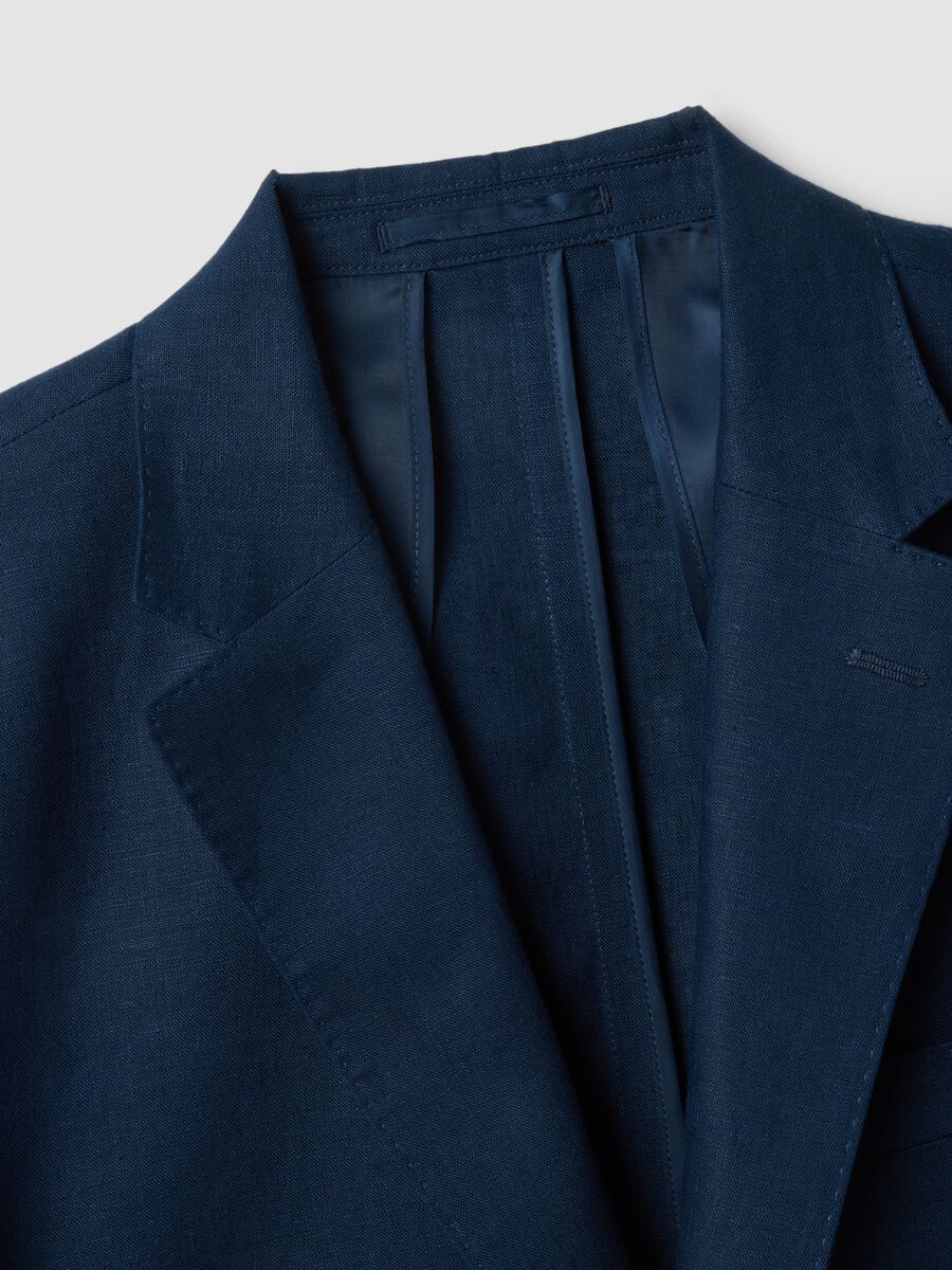 Blazer in puro lino blu slim fit_5