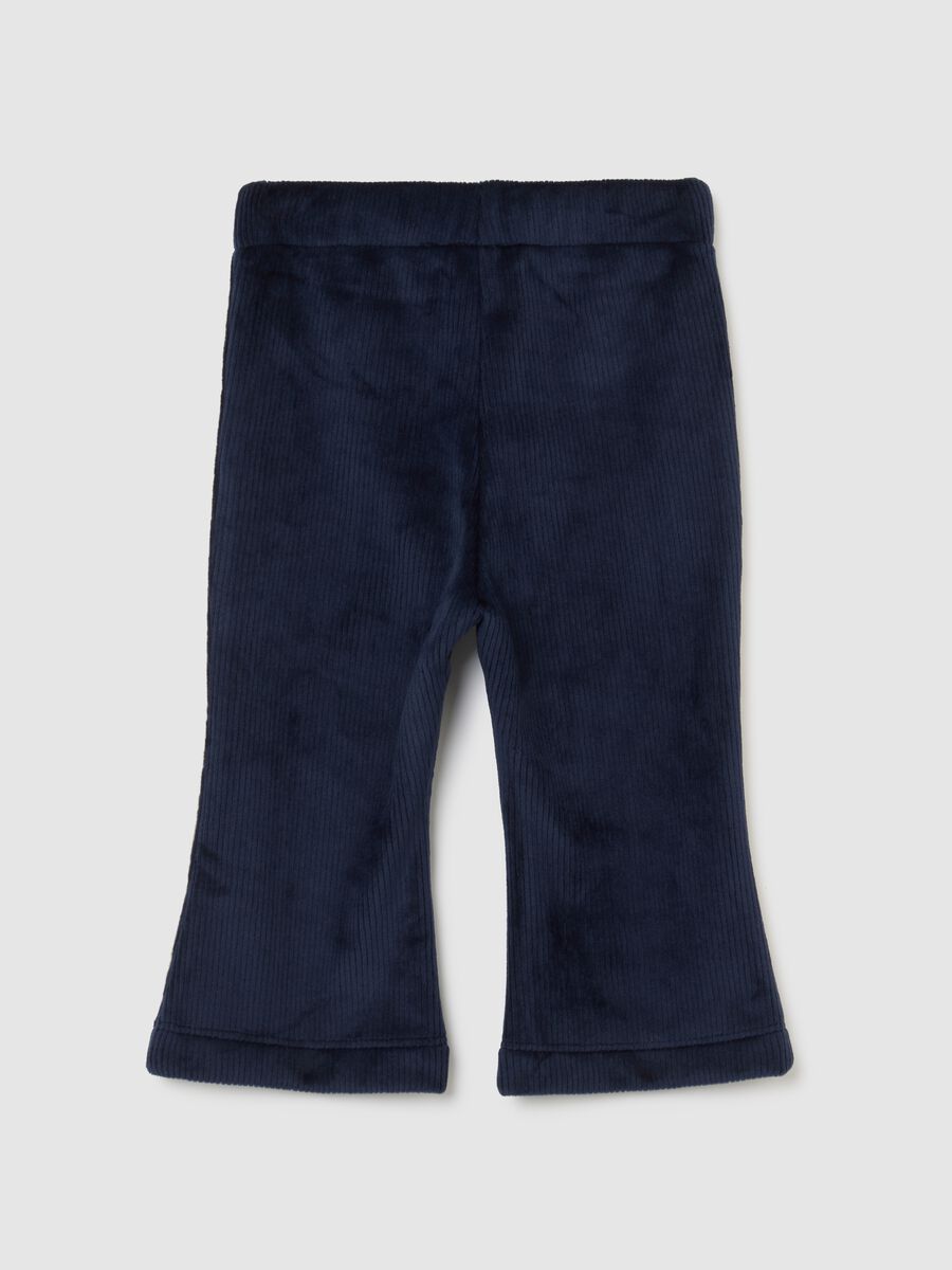 Girls' blue velour treggings with lace flare fit_1