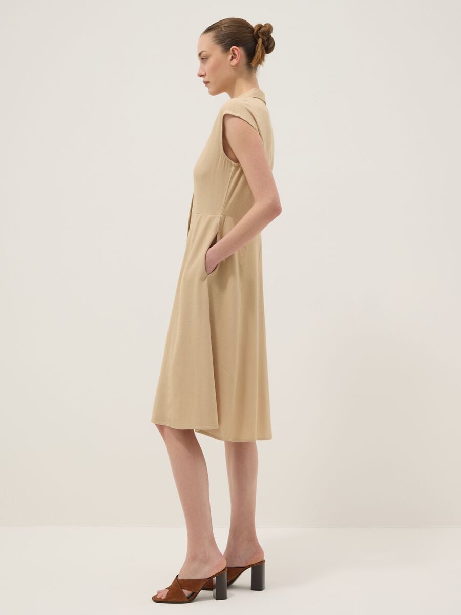 Beige viscose and linen-blend shirt dress, regular fit_3