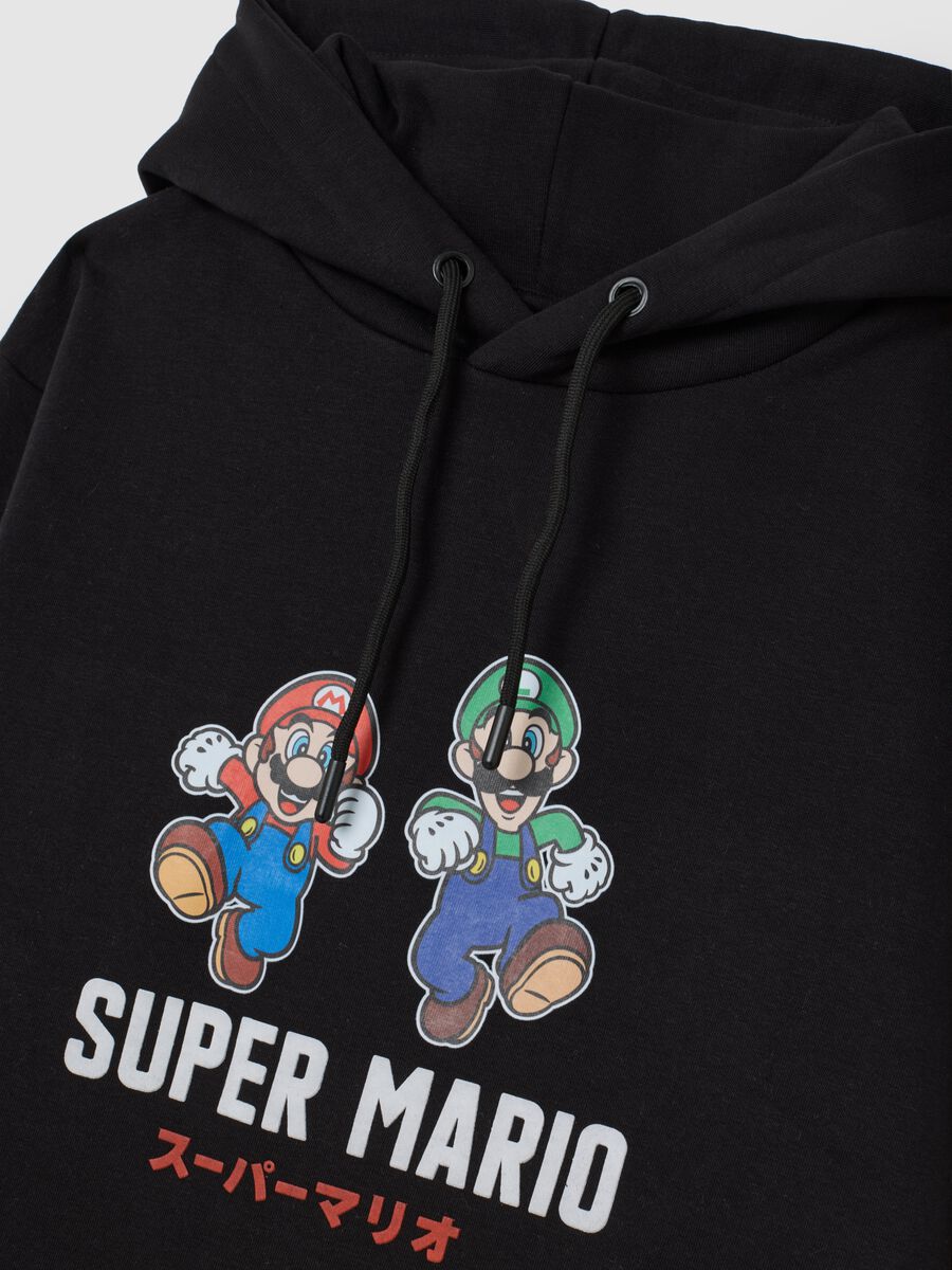 Black cotton blend hoodie with print_1