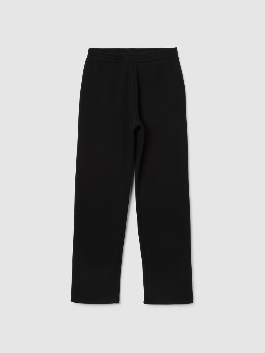 Black regular fit cotton blend trousers with elasticated waist_0