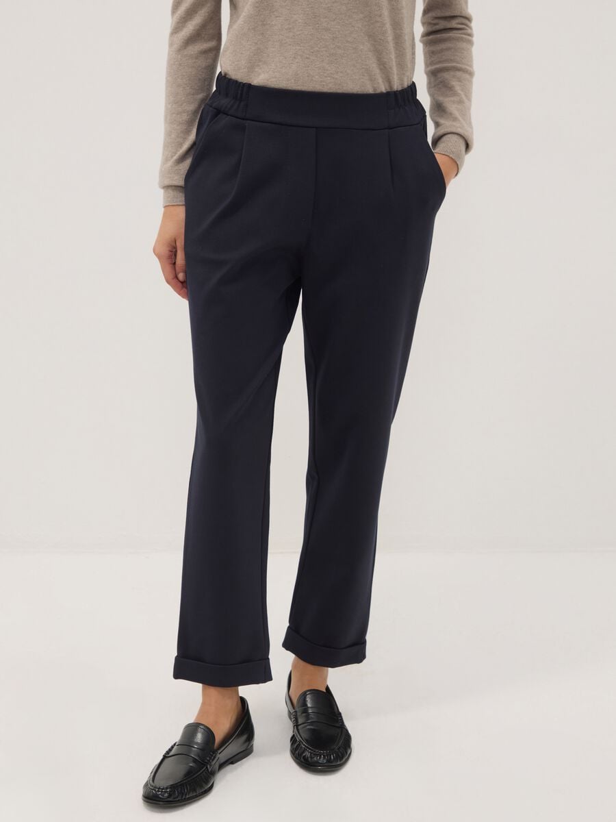 Navy blue stretch viscose regular-fit trousers_1