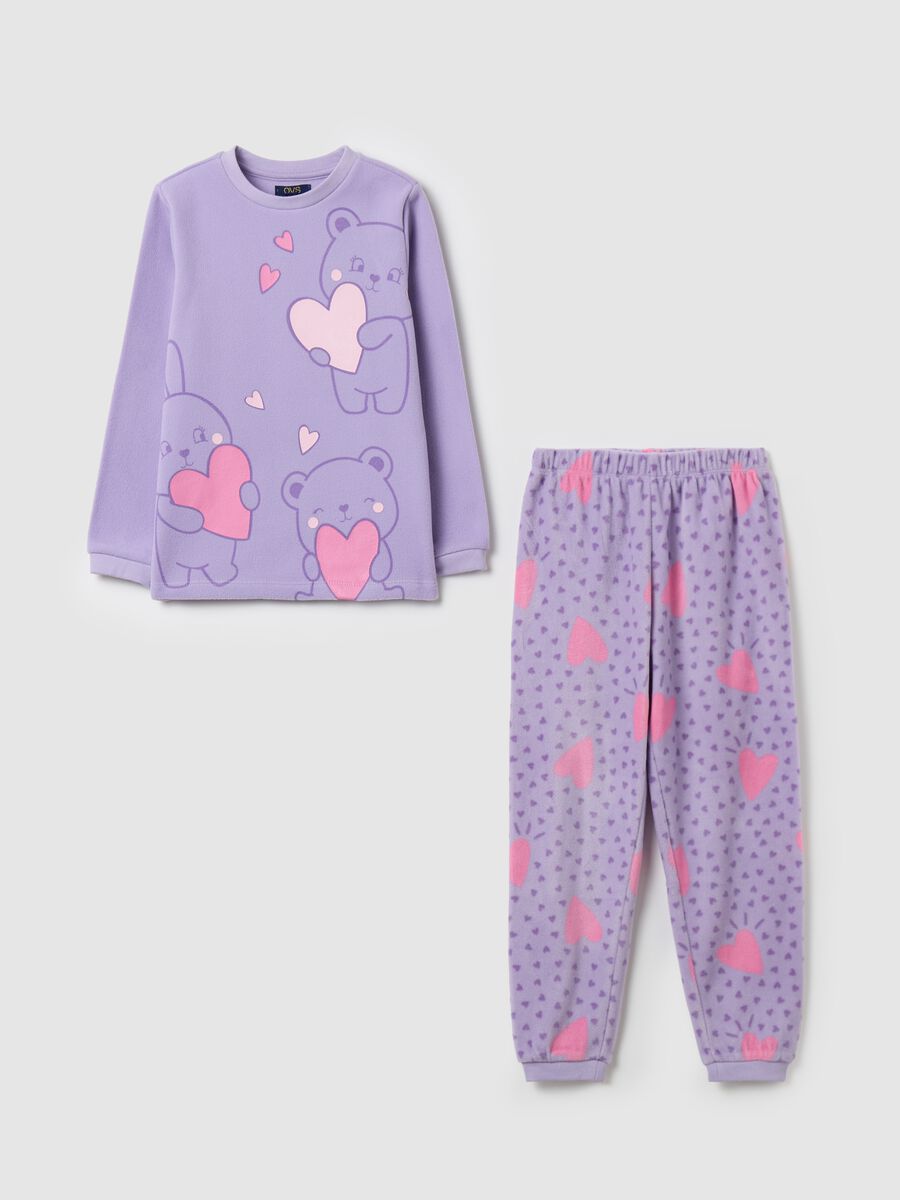 Fleece pyjamas with bear and hearts print_0