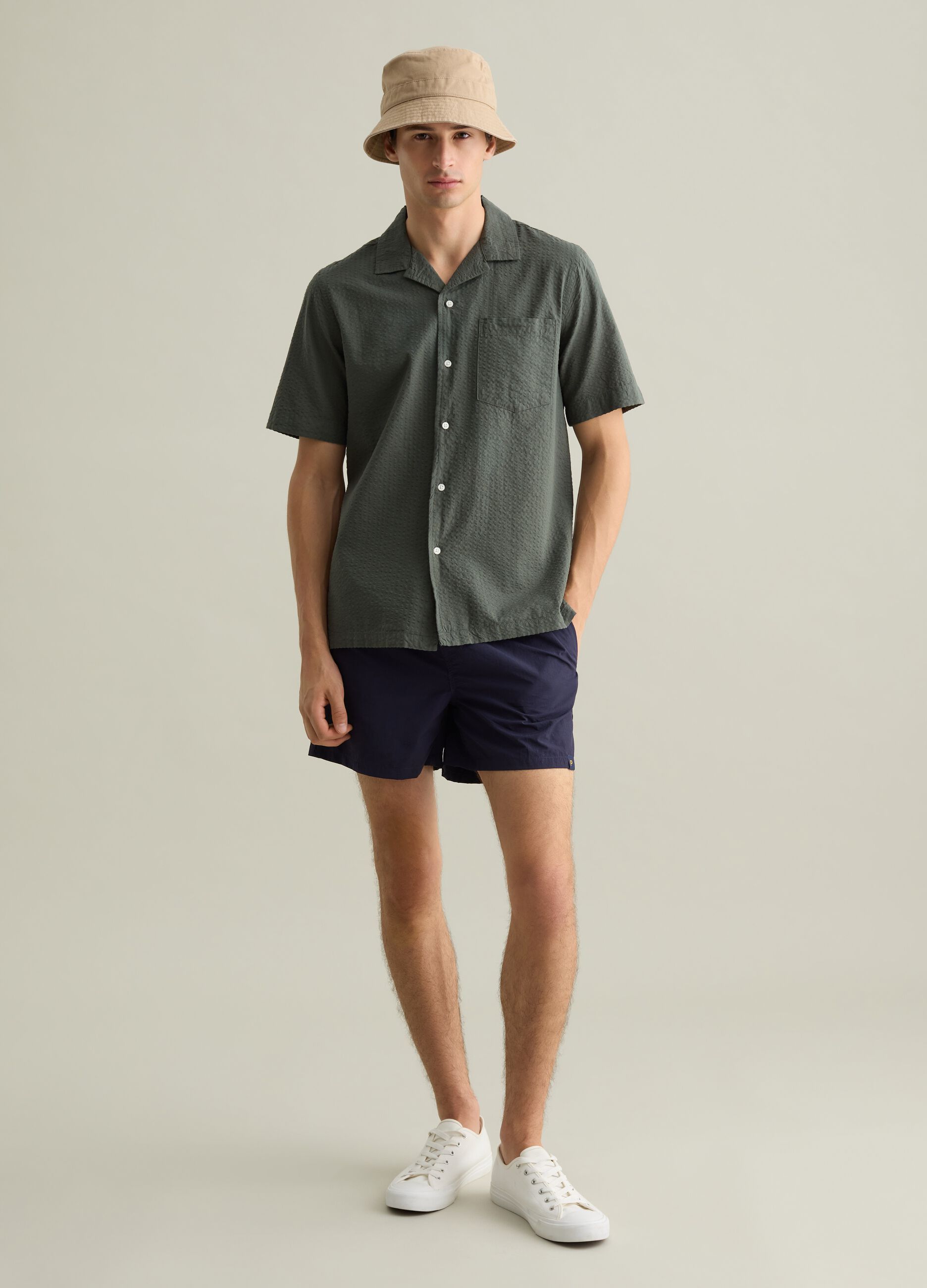 Blue swim trunks in mixed fabric