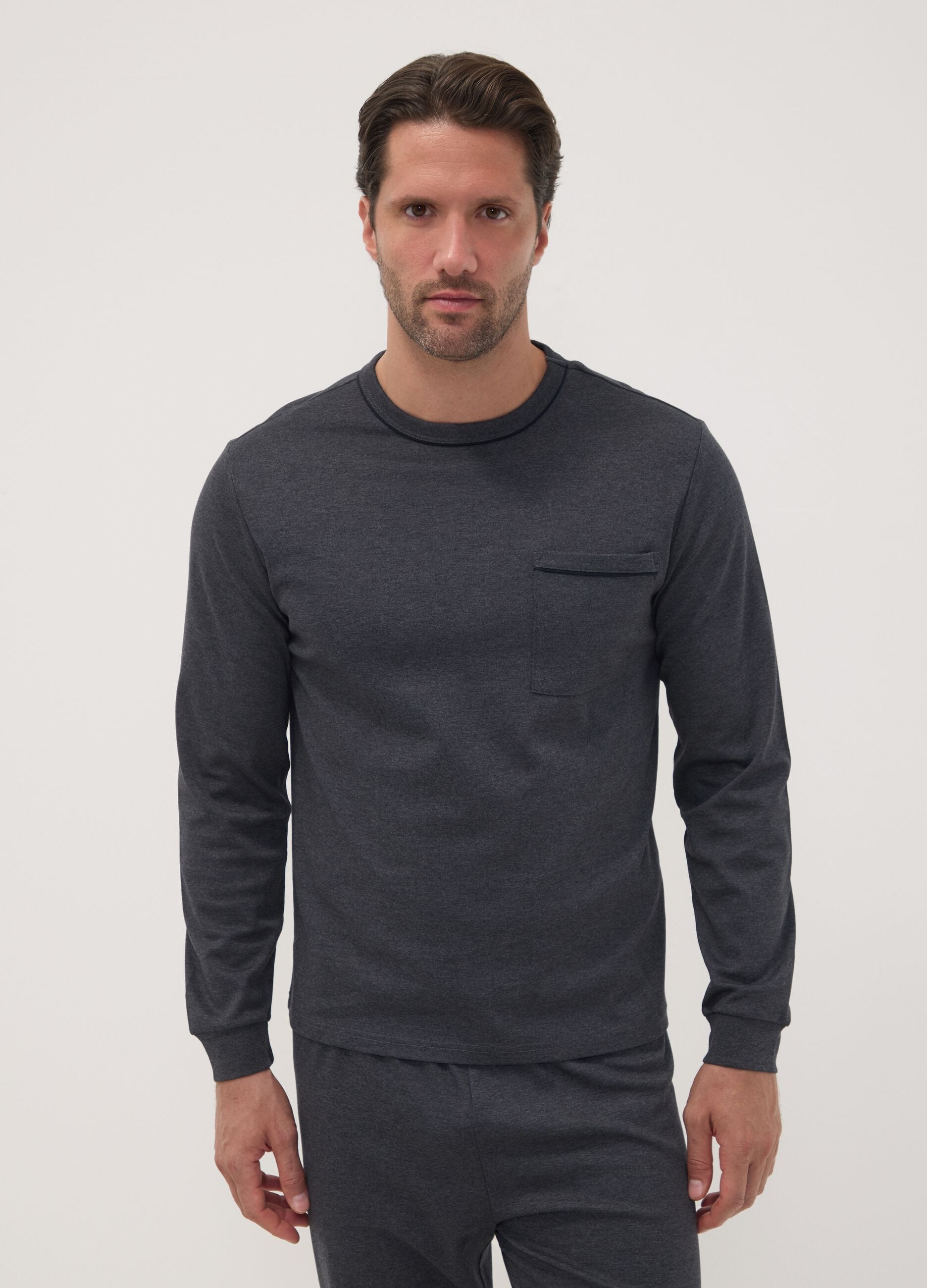 Grey organic cotton crew-neck pyjamas