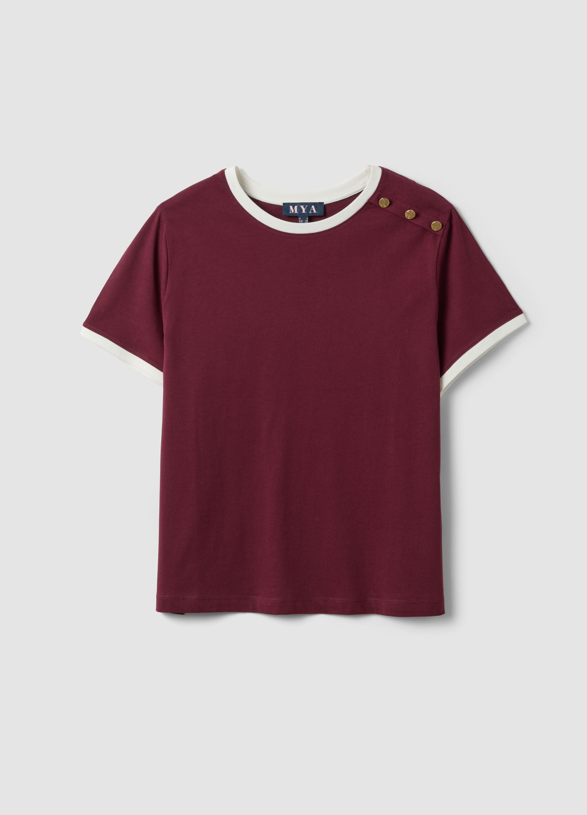 Red pure cotton T-shirt with buttons, regular fit