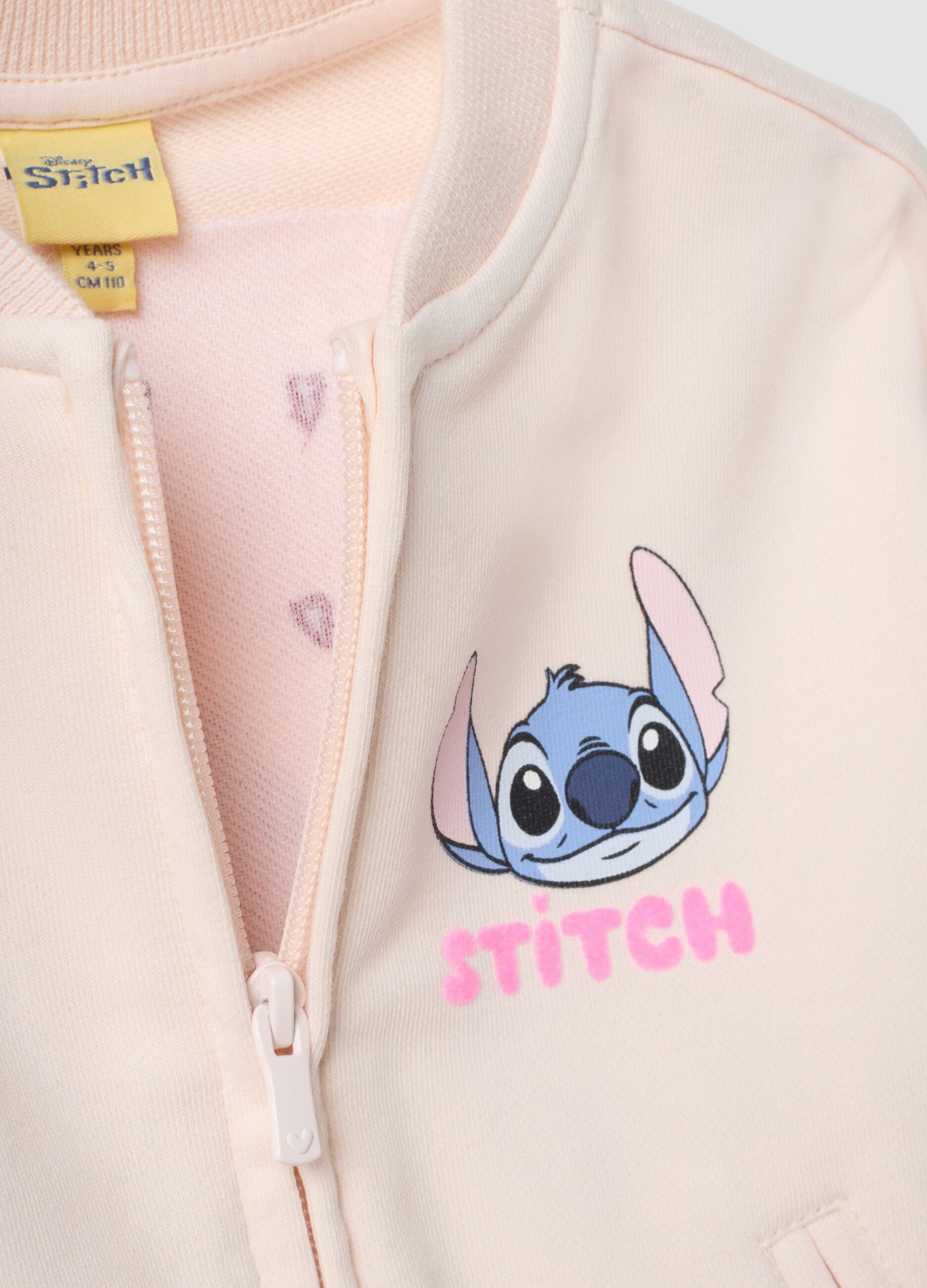 Pink cotton-blend zip sweatshirt with Lilo & Stitch print for girls