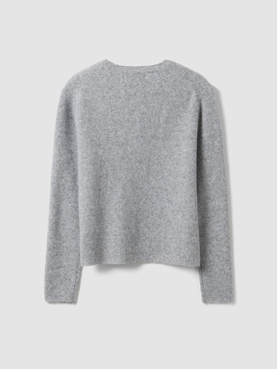 Cardigan grigio girocollo in misto lyocell e lana over fit_2