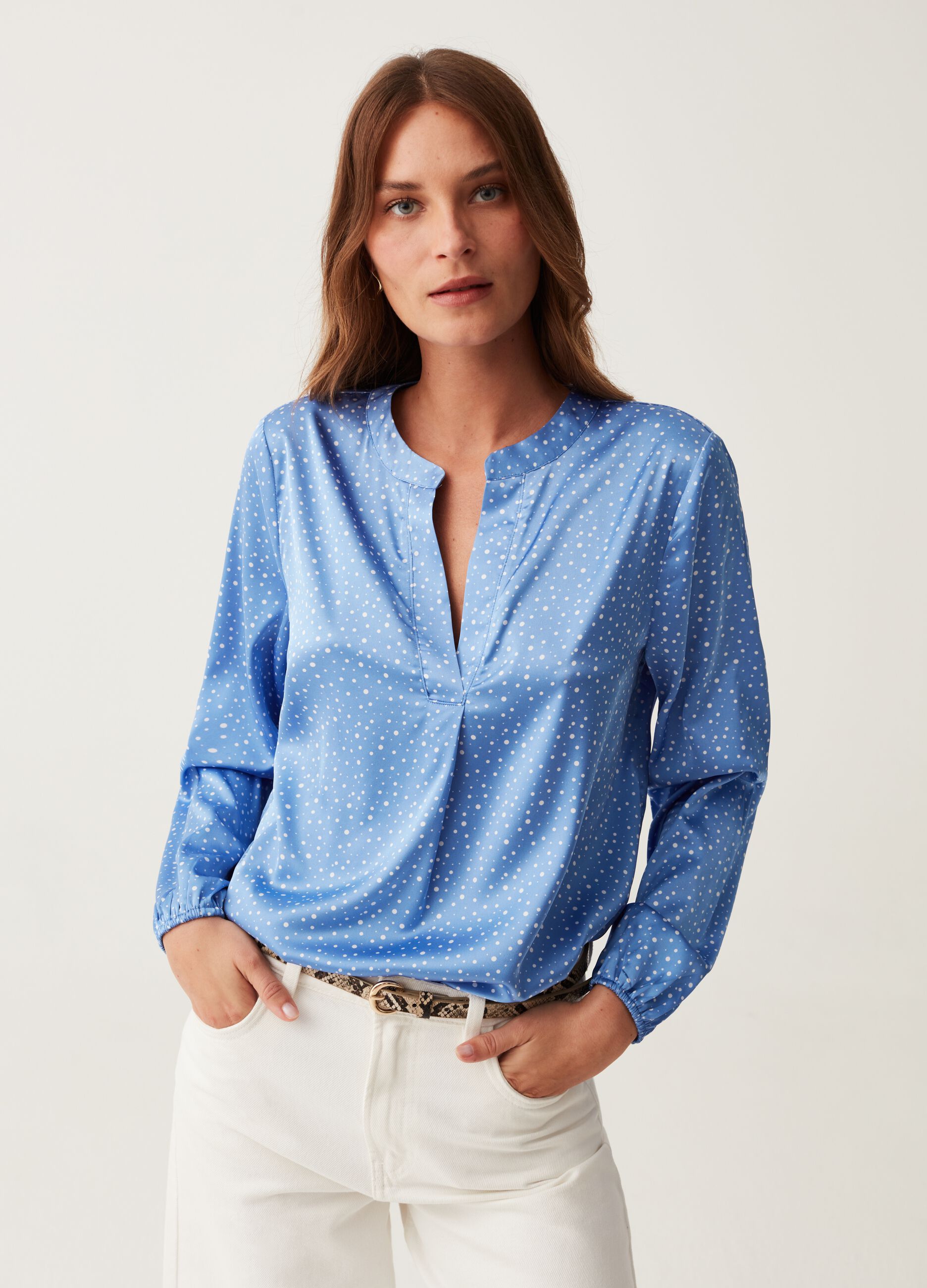 Satin blouse with V opening
