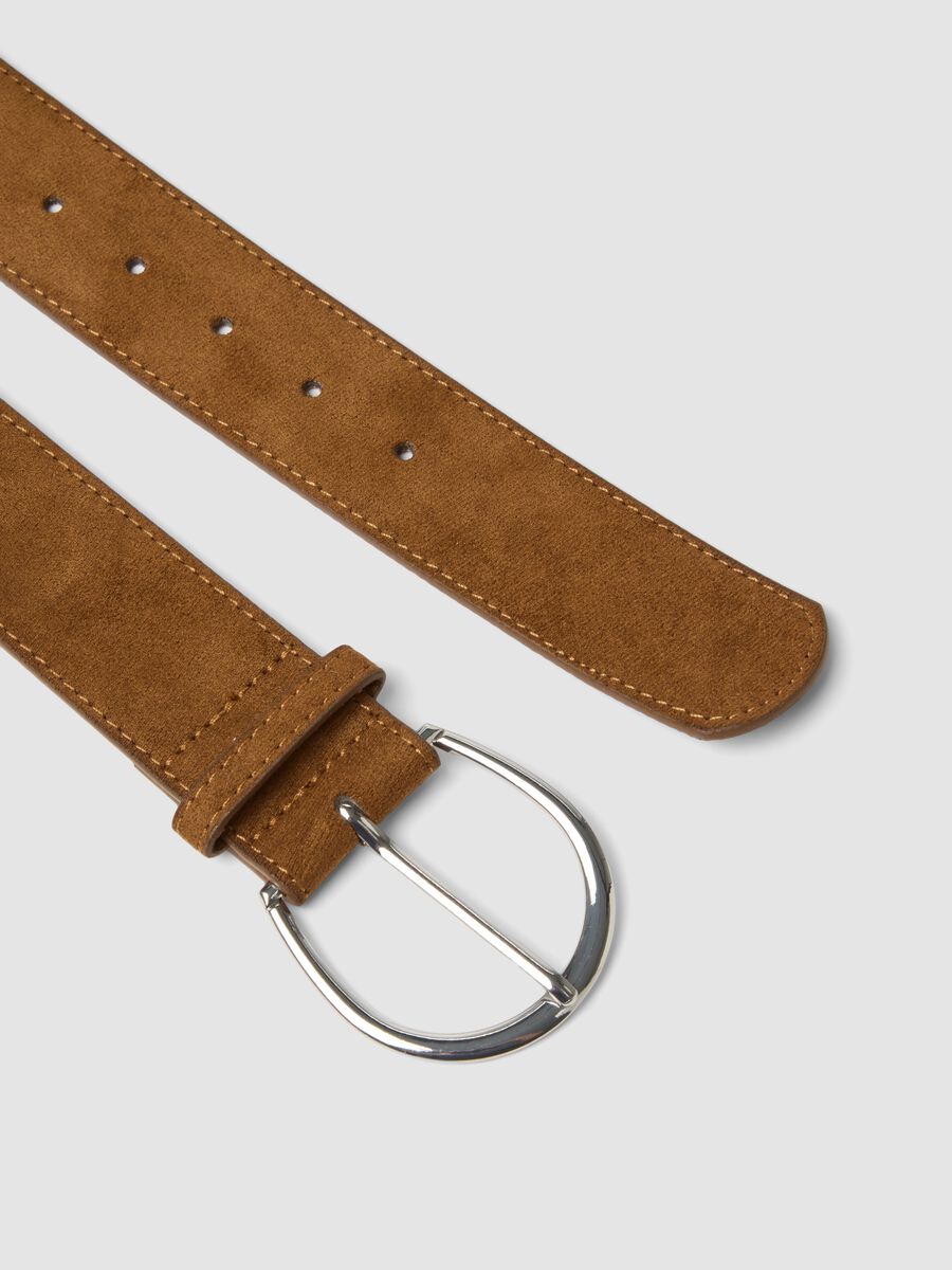 Cintura marrone con fibbia ovale in metallo_1