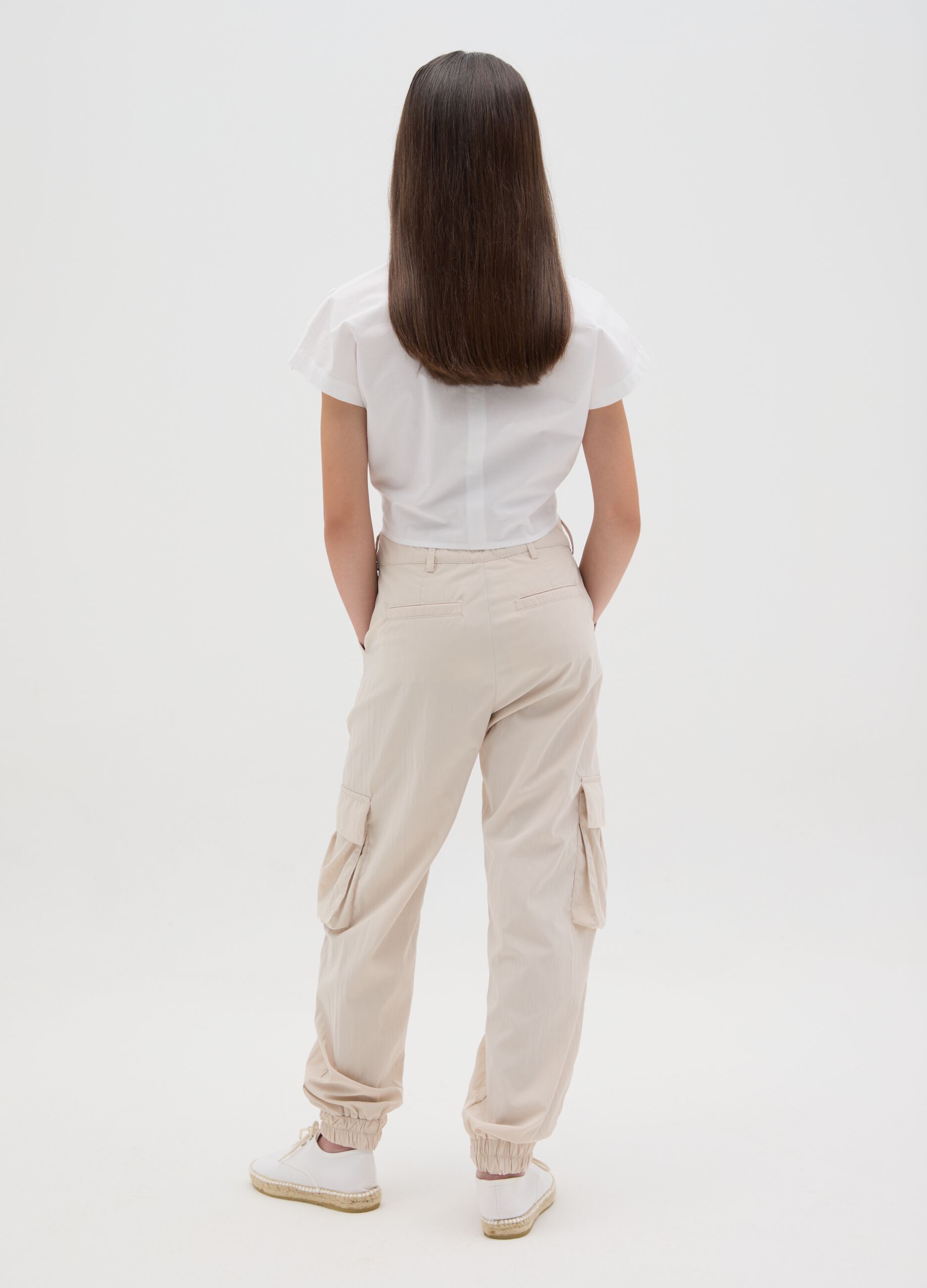 Girls' beige mixed regular fit trousers