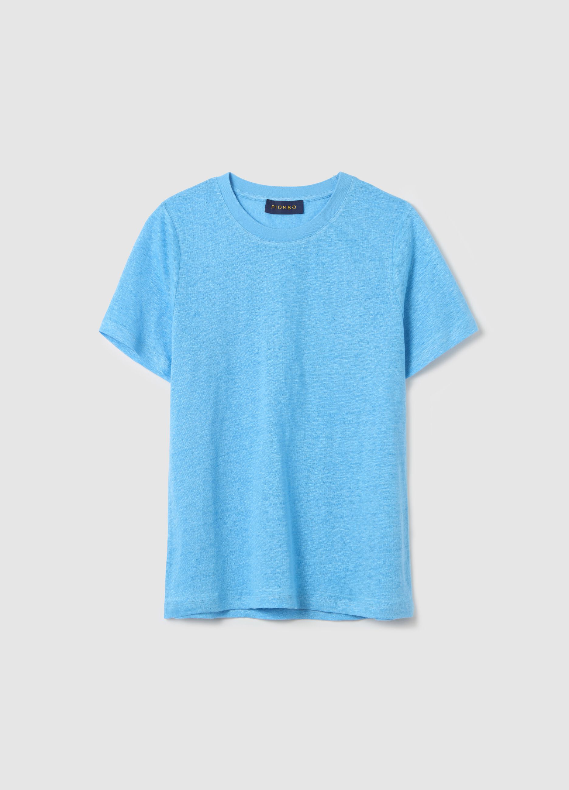 T-shirt a maniche corte in lino azzurro