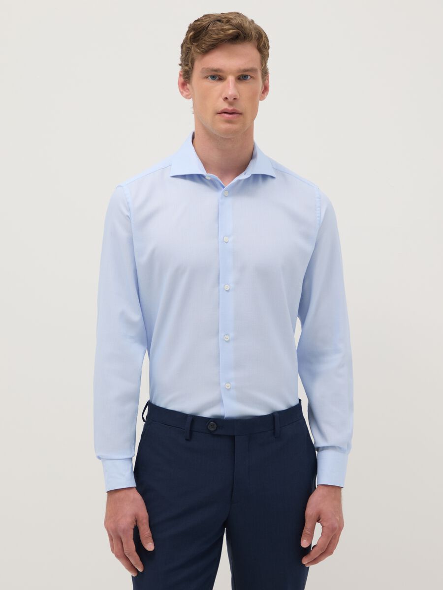 Light blue shirt with French collar in pure cotton slim fit_0