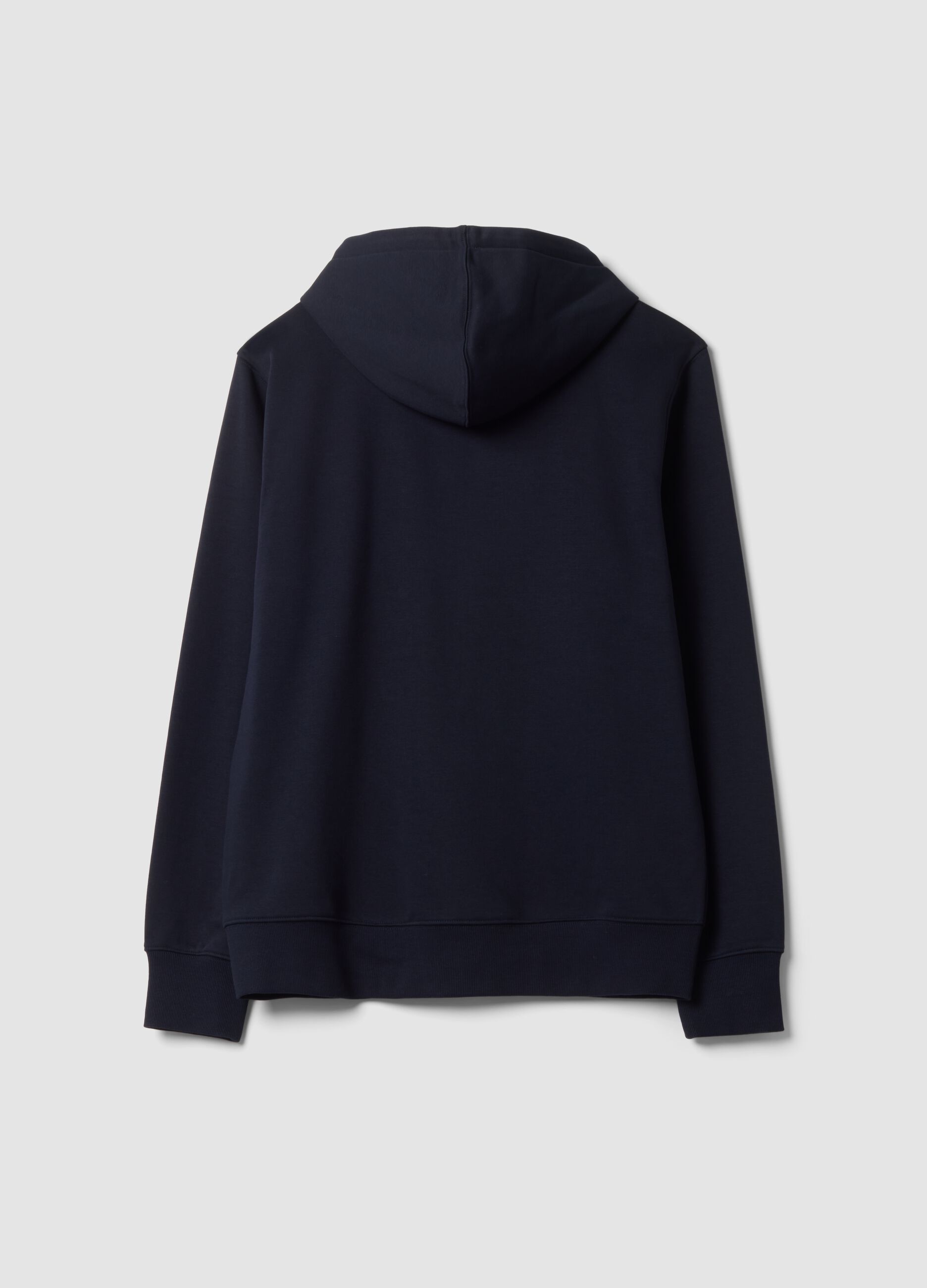 Blue cotton-blend sweatshirt with crew neck and hood