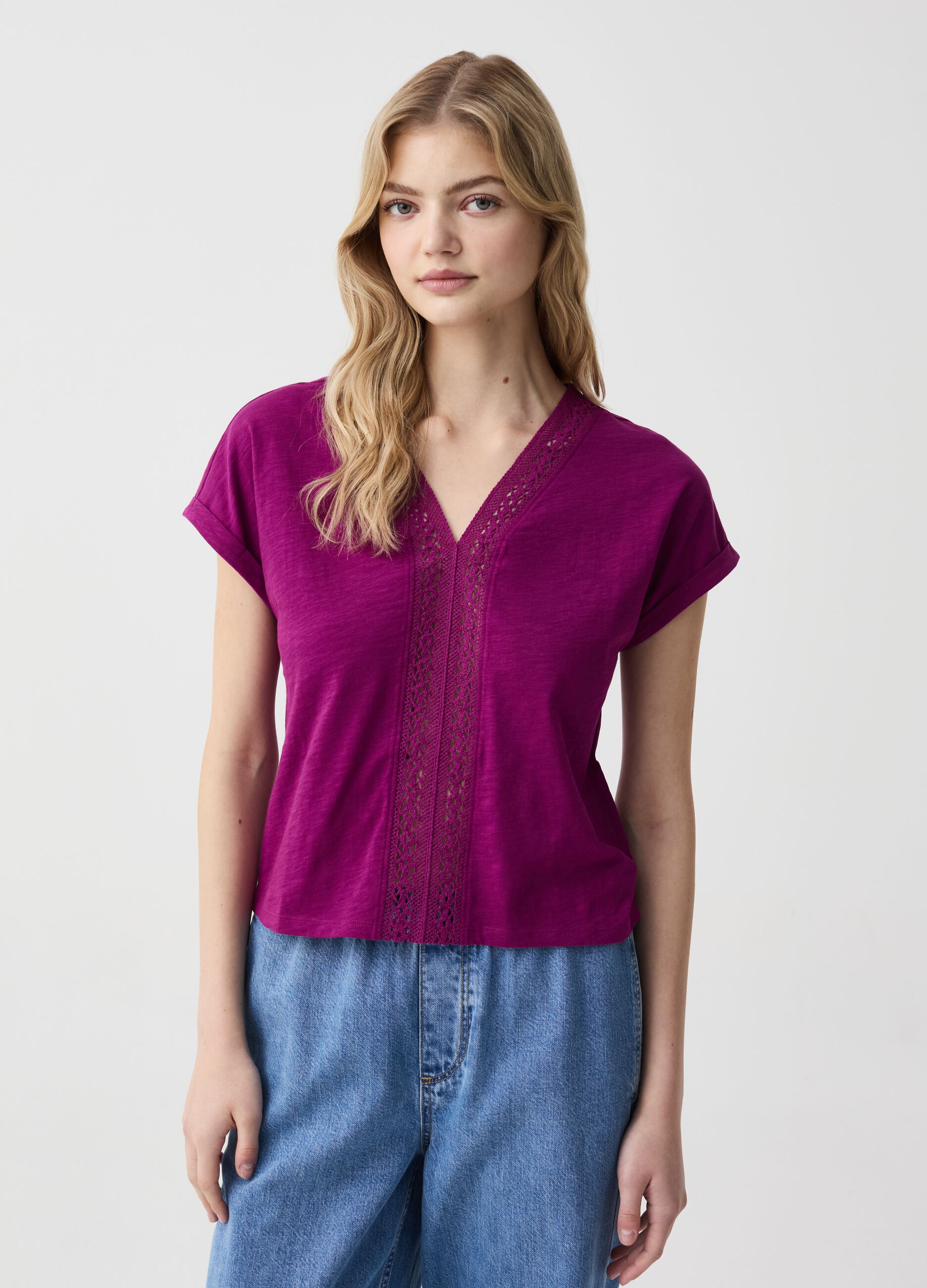 Ovs T-shirt in cotone con inserto crochet